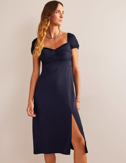 Cap-Sleeve Midi Dress-Navy