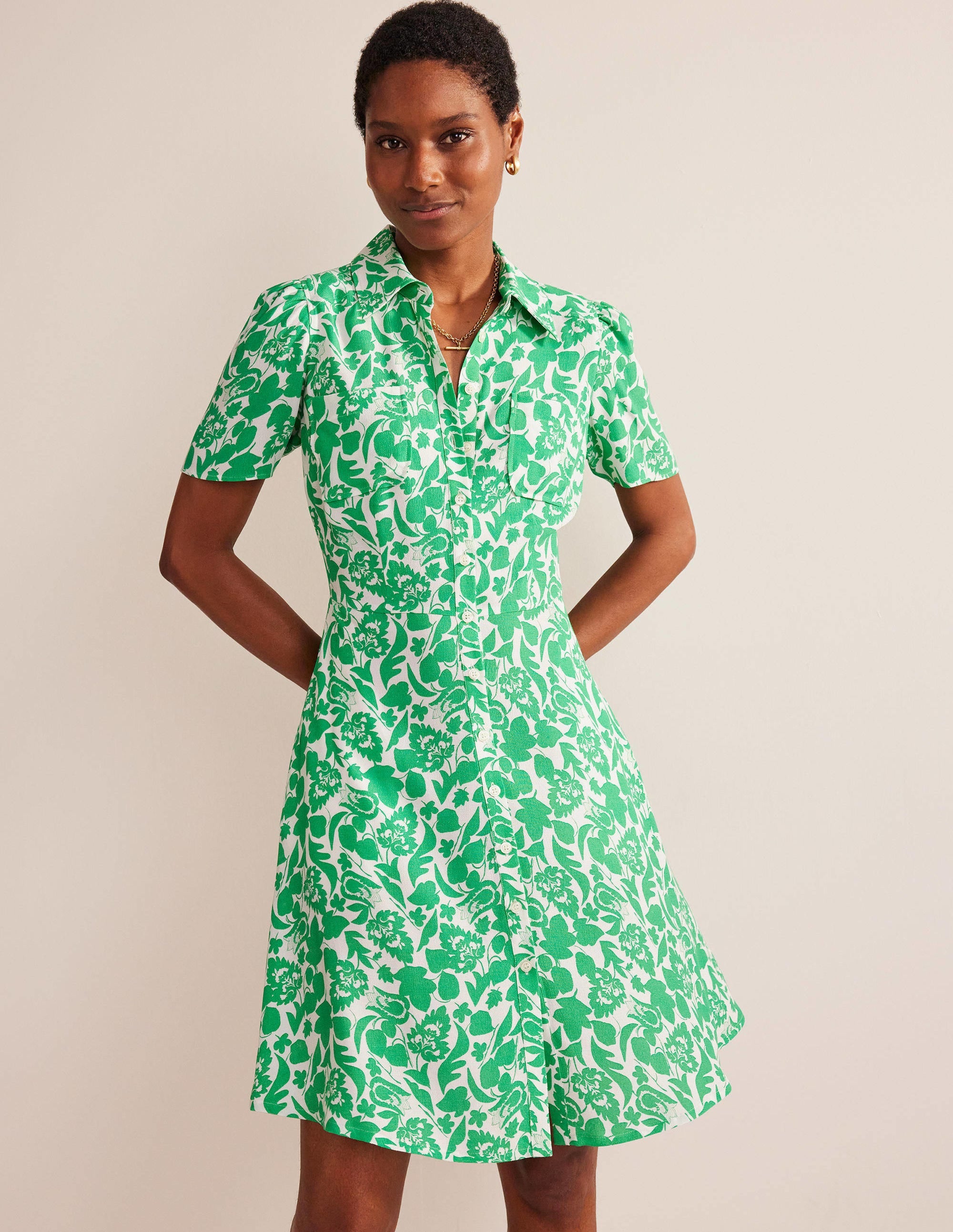 Clara Shirt Dress-Green, Tulip Bloom - Image 1
