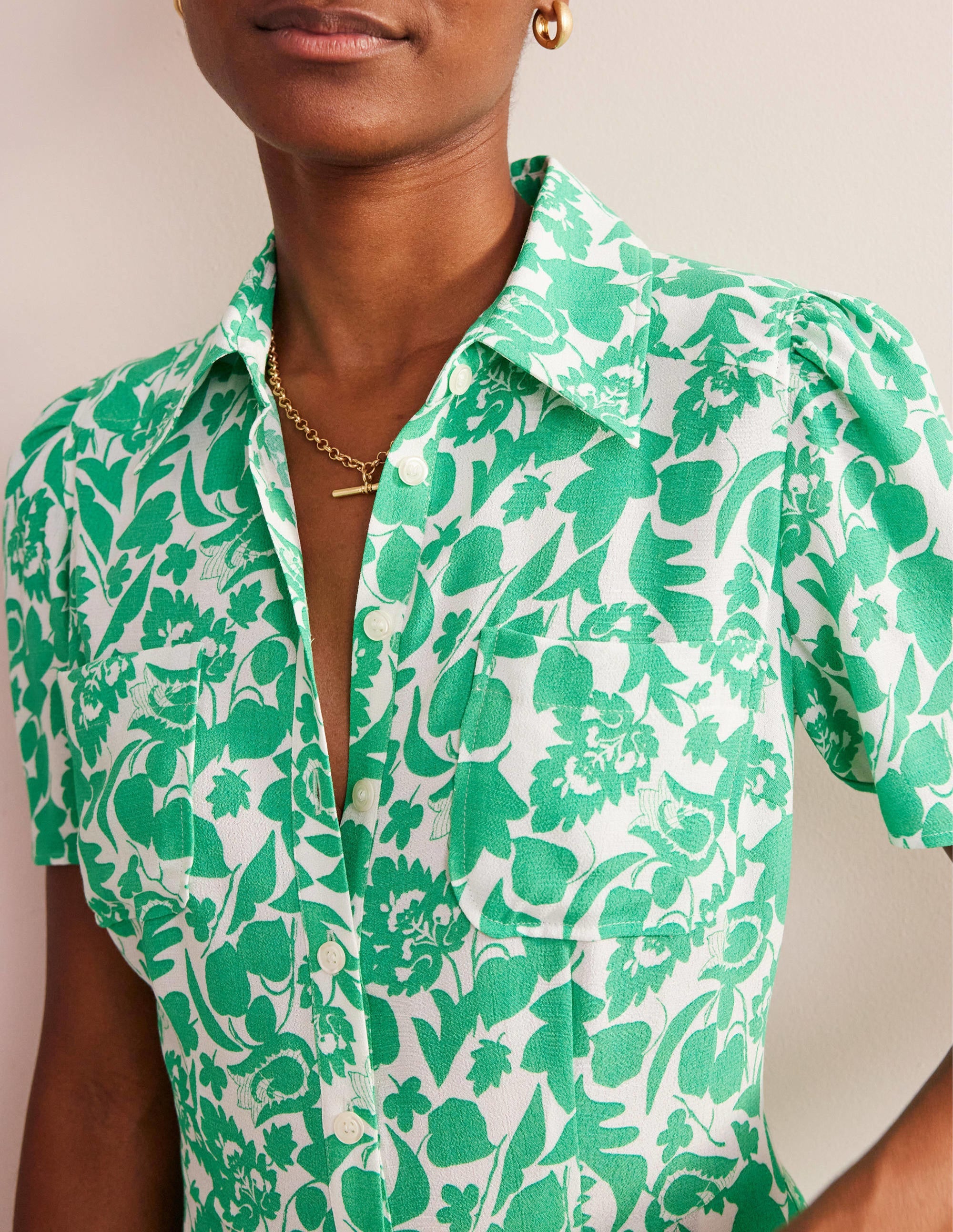 Clara Shirt Dress-Green, Tulip Bloom - Image 2