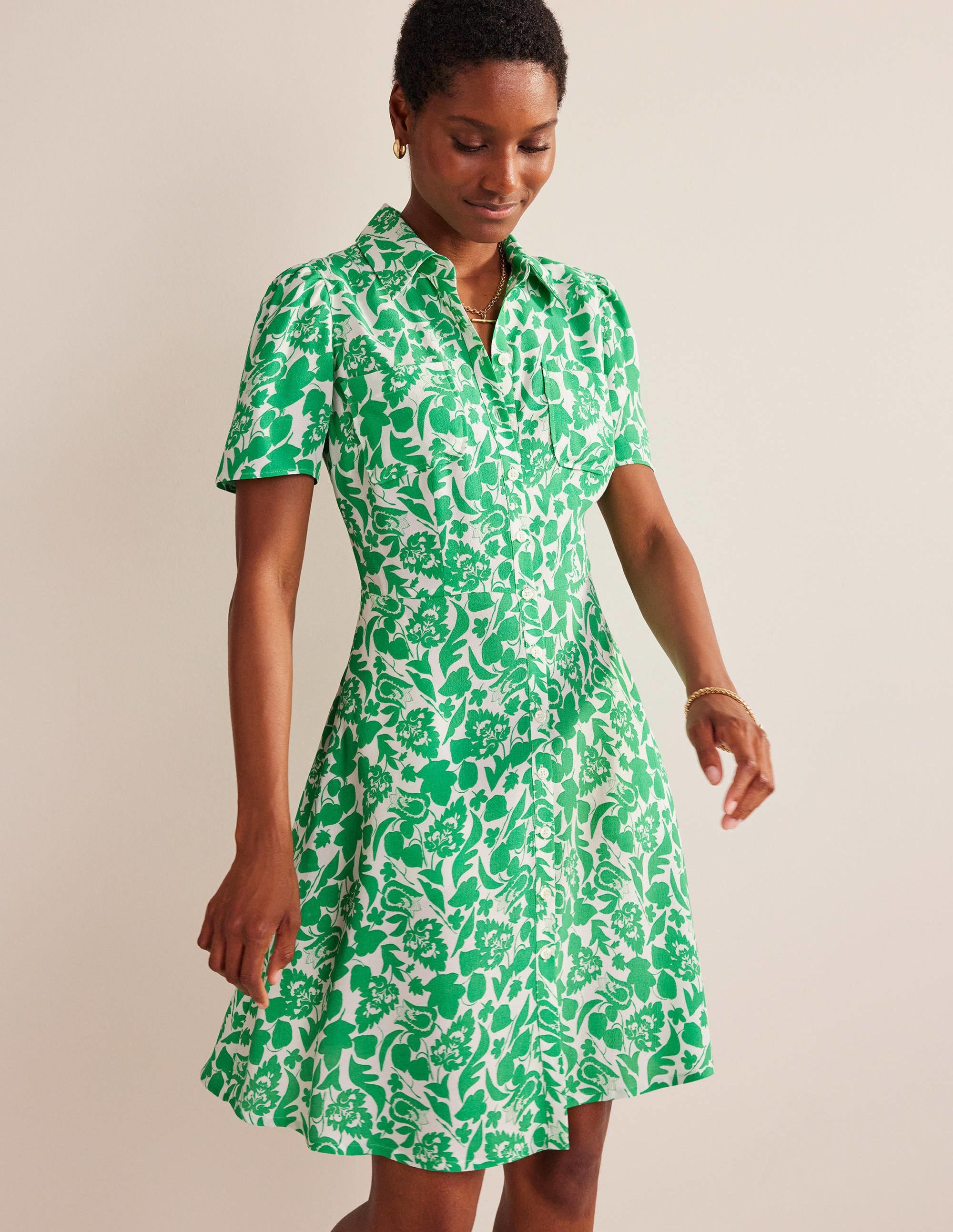 Clara Shirt Dress-Green, Tulip Bloom - Image 4