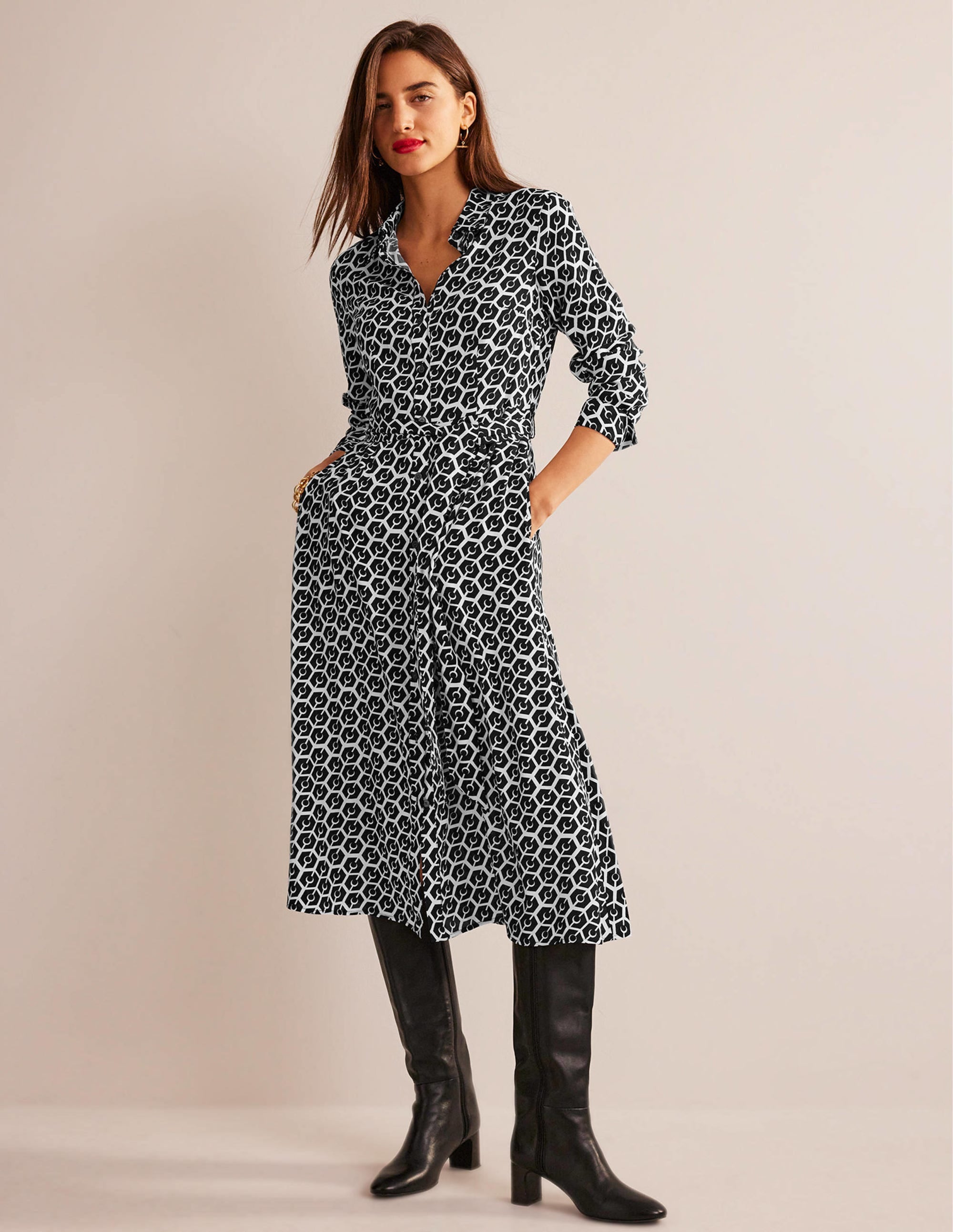 Kate Midi Shirt Dress-Black, Reverie - Image 4