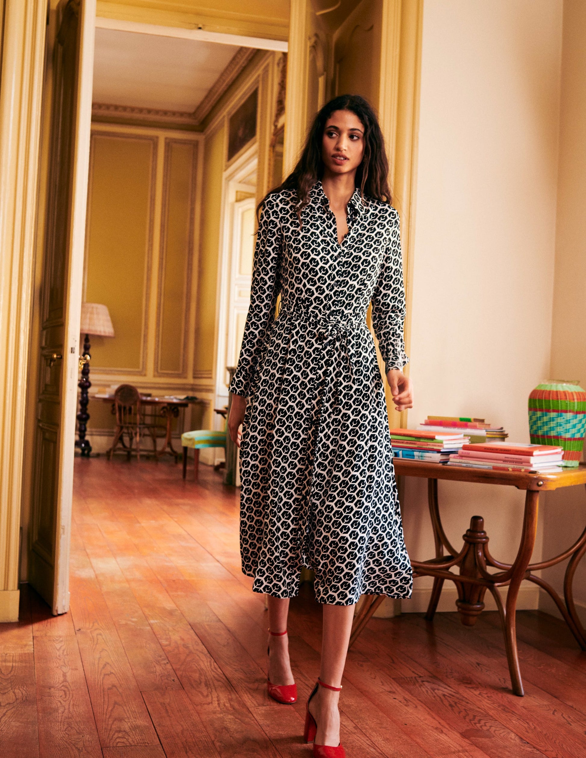 Kate Midi Shirt Dress-Black, Reverie-7