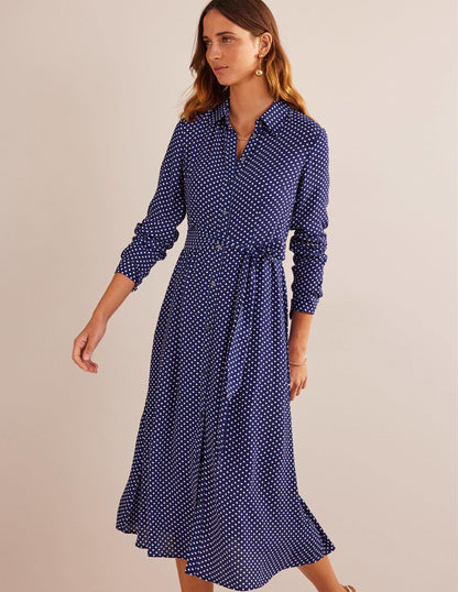 Kate Midi Shirt Dress-Navy, Dotty