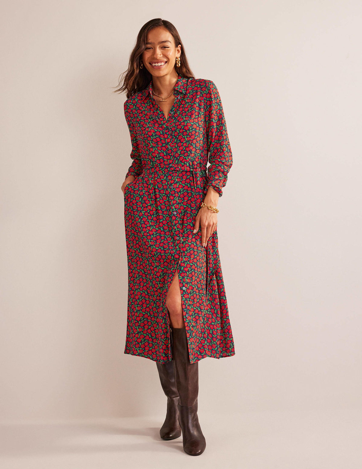 Kate Midi Shirt Dress-Hot Pepper, Petal Pop-1