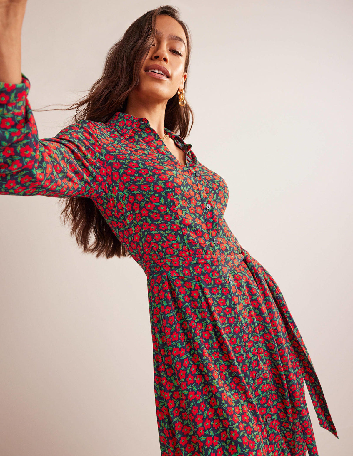 Kate Midi Shirt Dress-Hot Pepper, Petal Pop - Image 4
