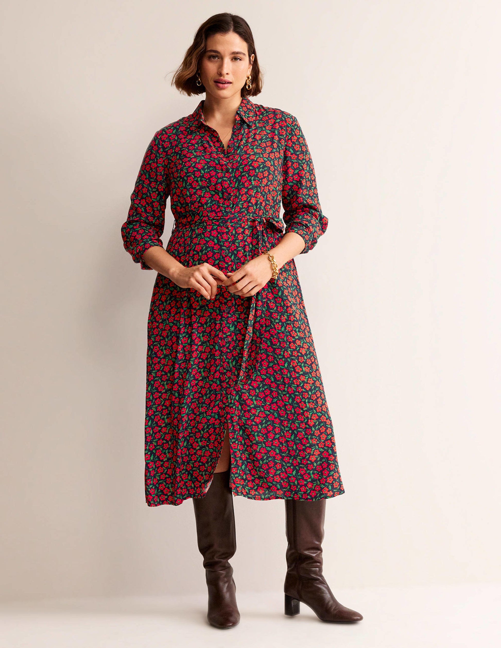 Kate Midi Shirt Dress-Hot Pepper, Petal Pop-6