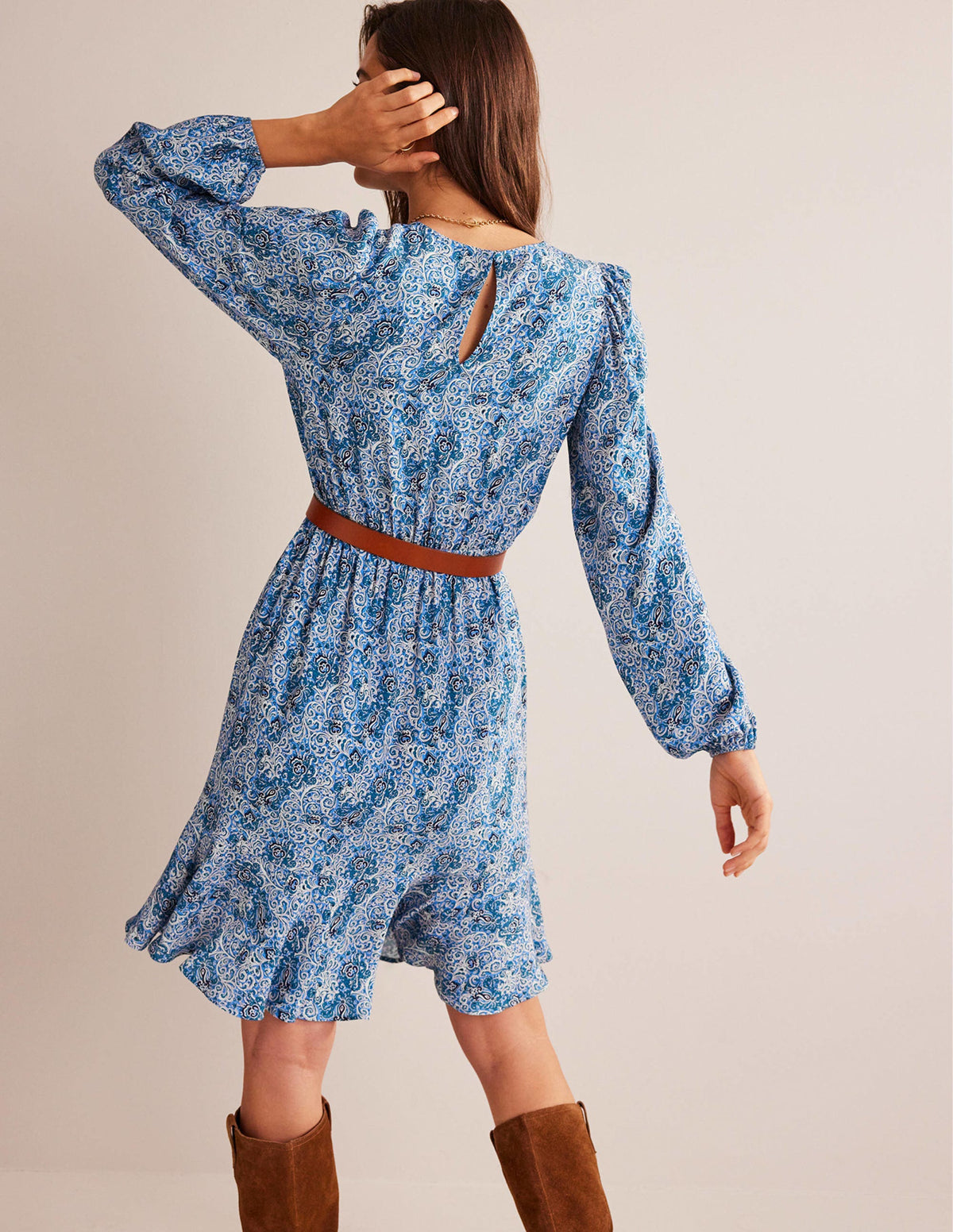 Pleated Peplum Mini Dress-Teal, Botanic Terrace - Image 3