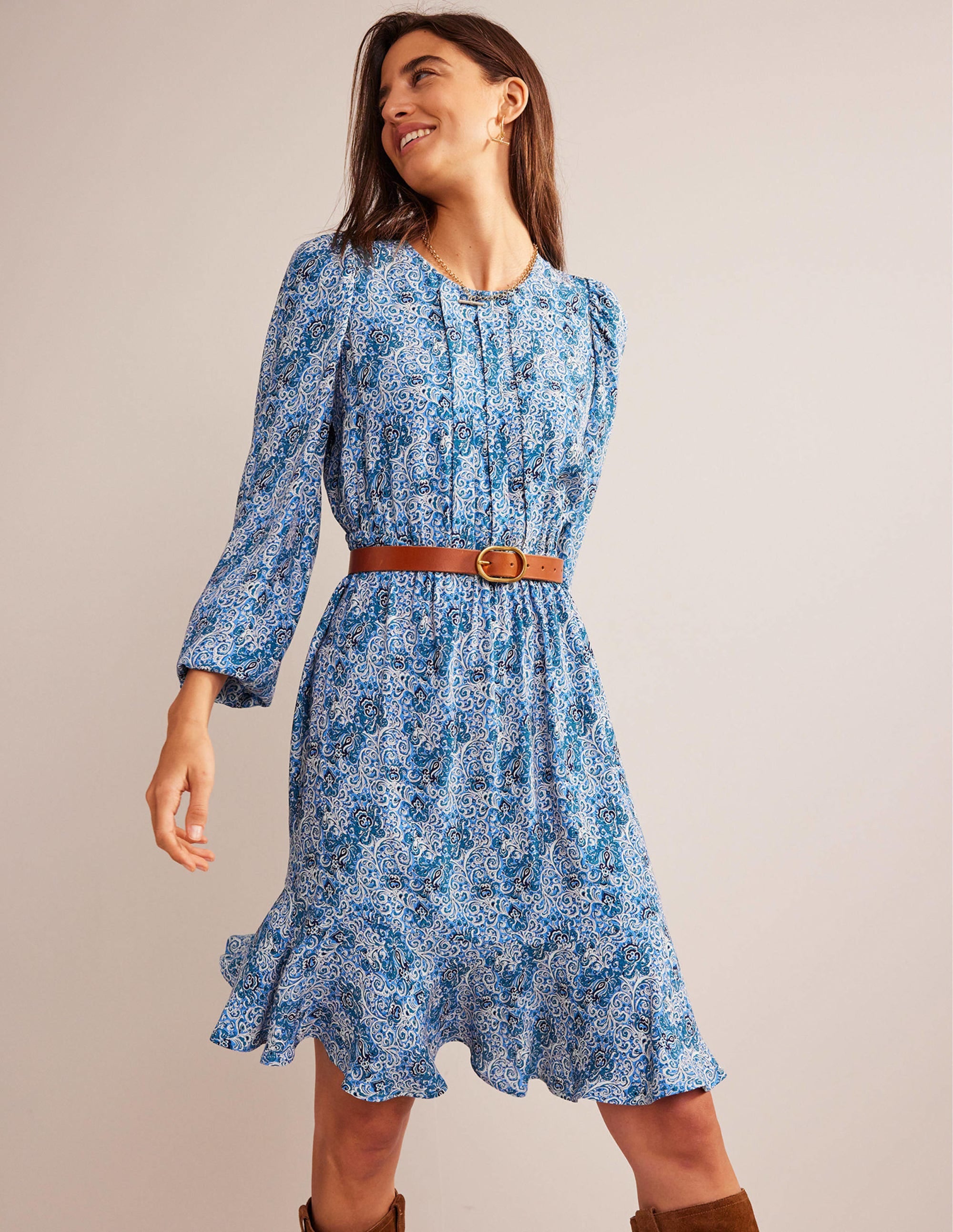 Pleated Peplum Mini Dress-Teal, Botanic Terrace - Image 4