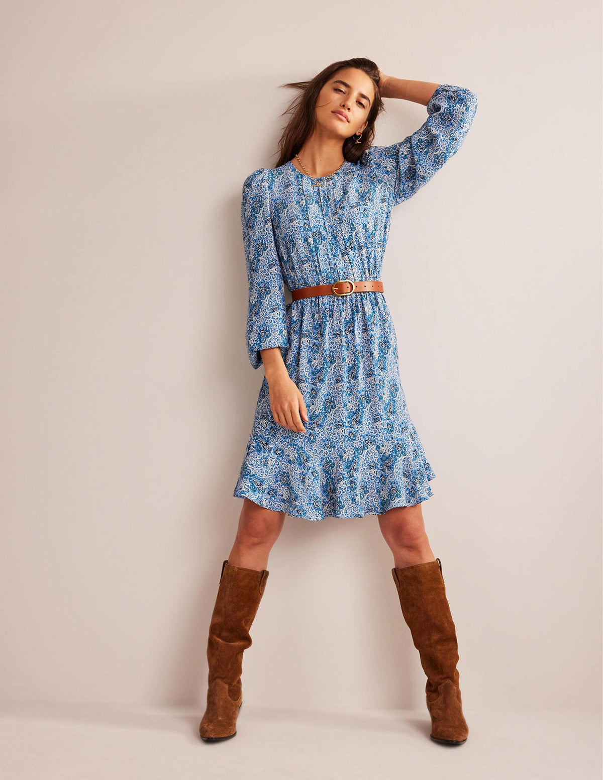 Pleated Peplum Mini Dress-Teal, Botanic Terrace - Image 5