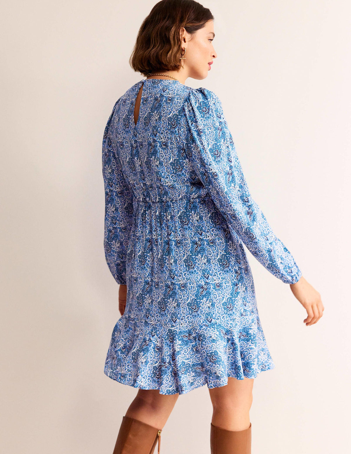 Pleated Peplum Mini Dress-Teal, Botanic Terrace - Image 7