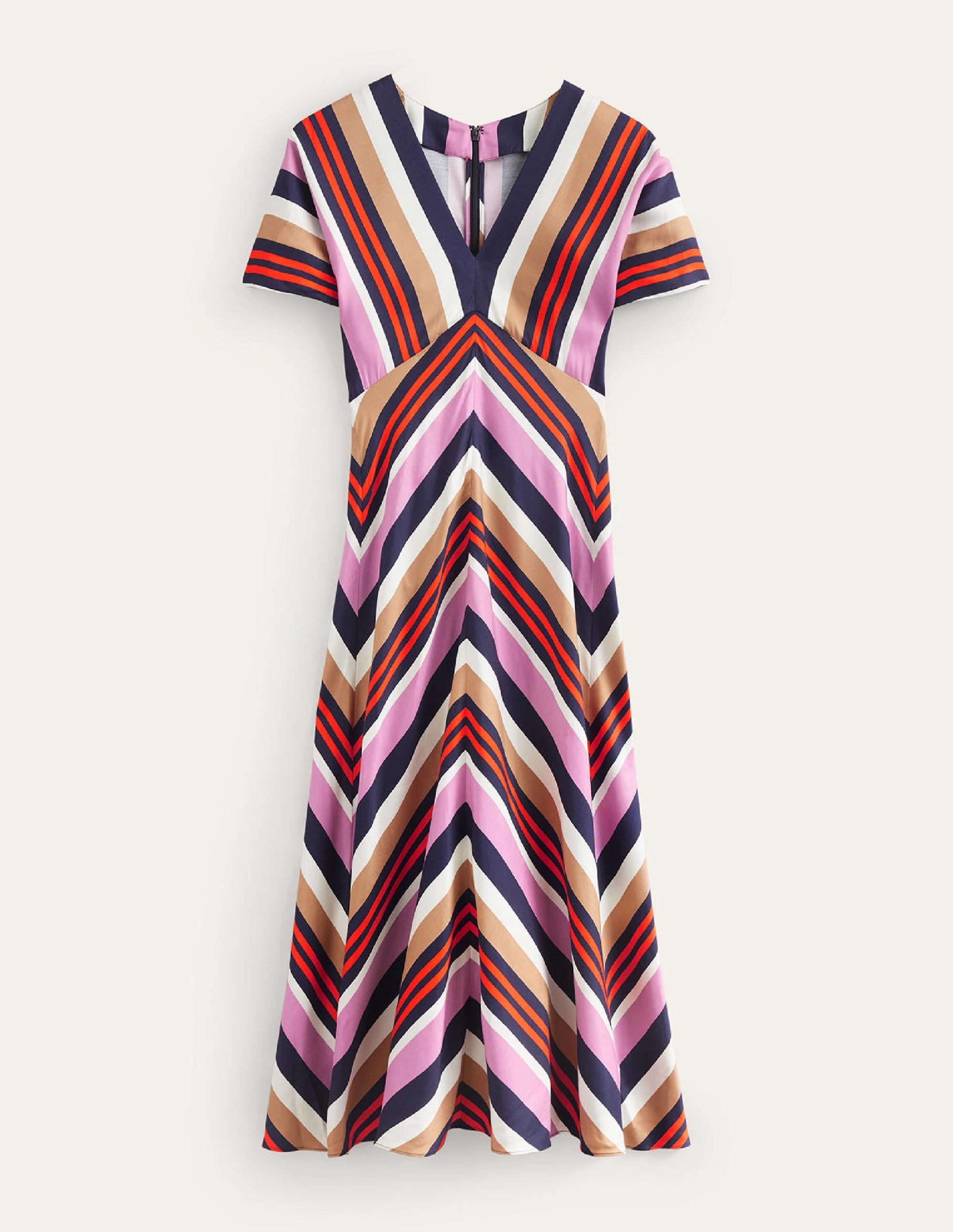 V-Neck Satin Midi Dress-Multi Stripe - Image 6