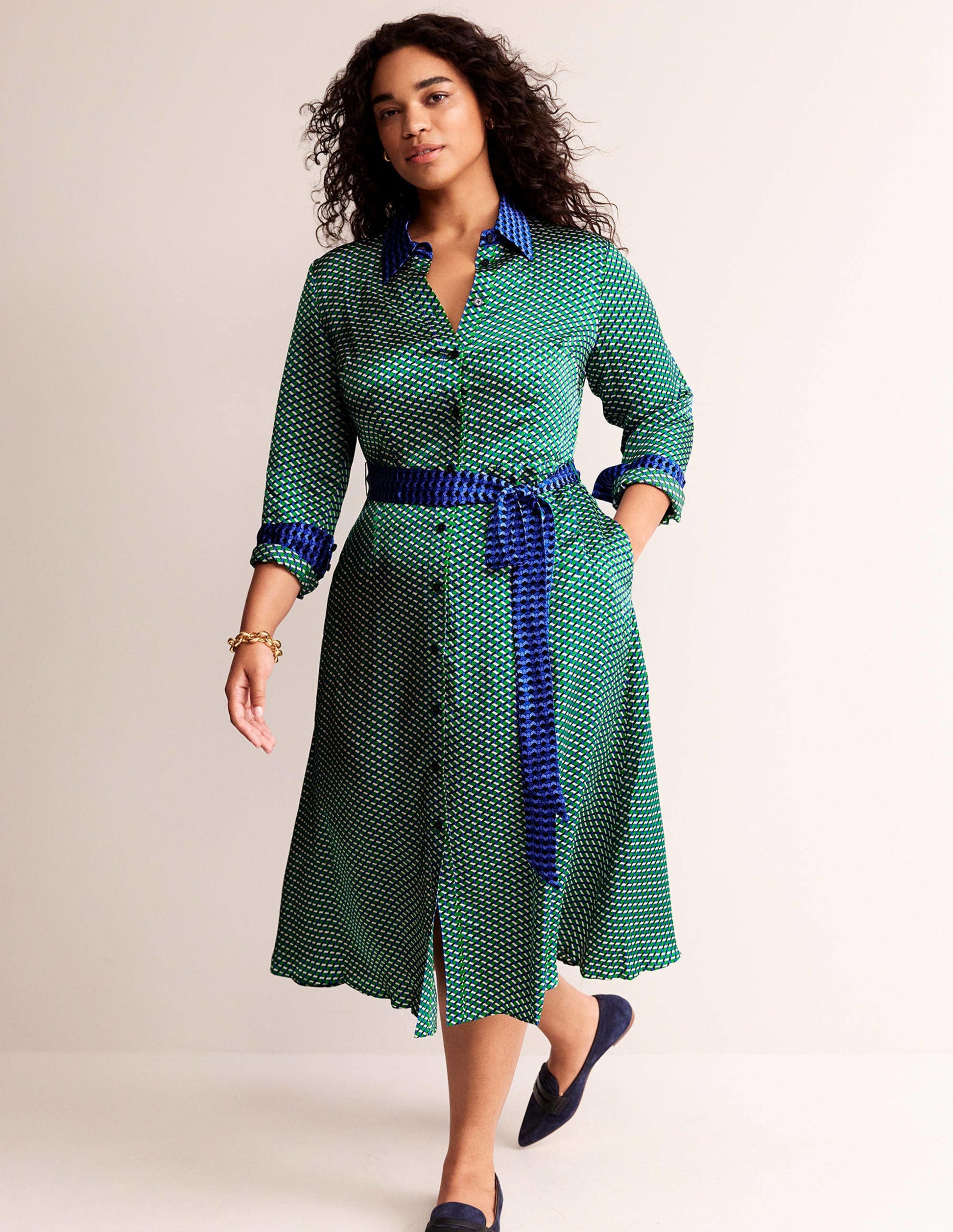 Kate Satin Shirt Dress-Bright Green, Geo Daze-7