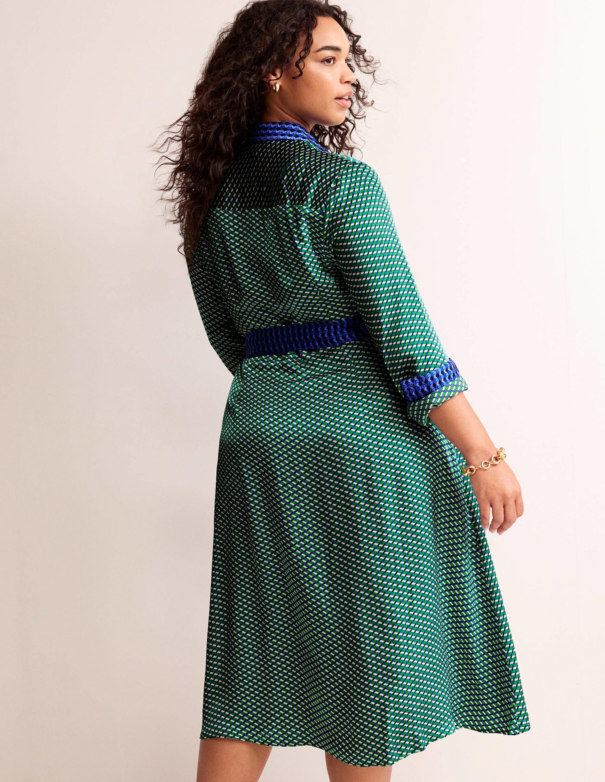Kate Satin Shirt Dress-Bright Green, Geo Daze-8