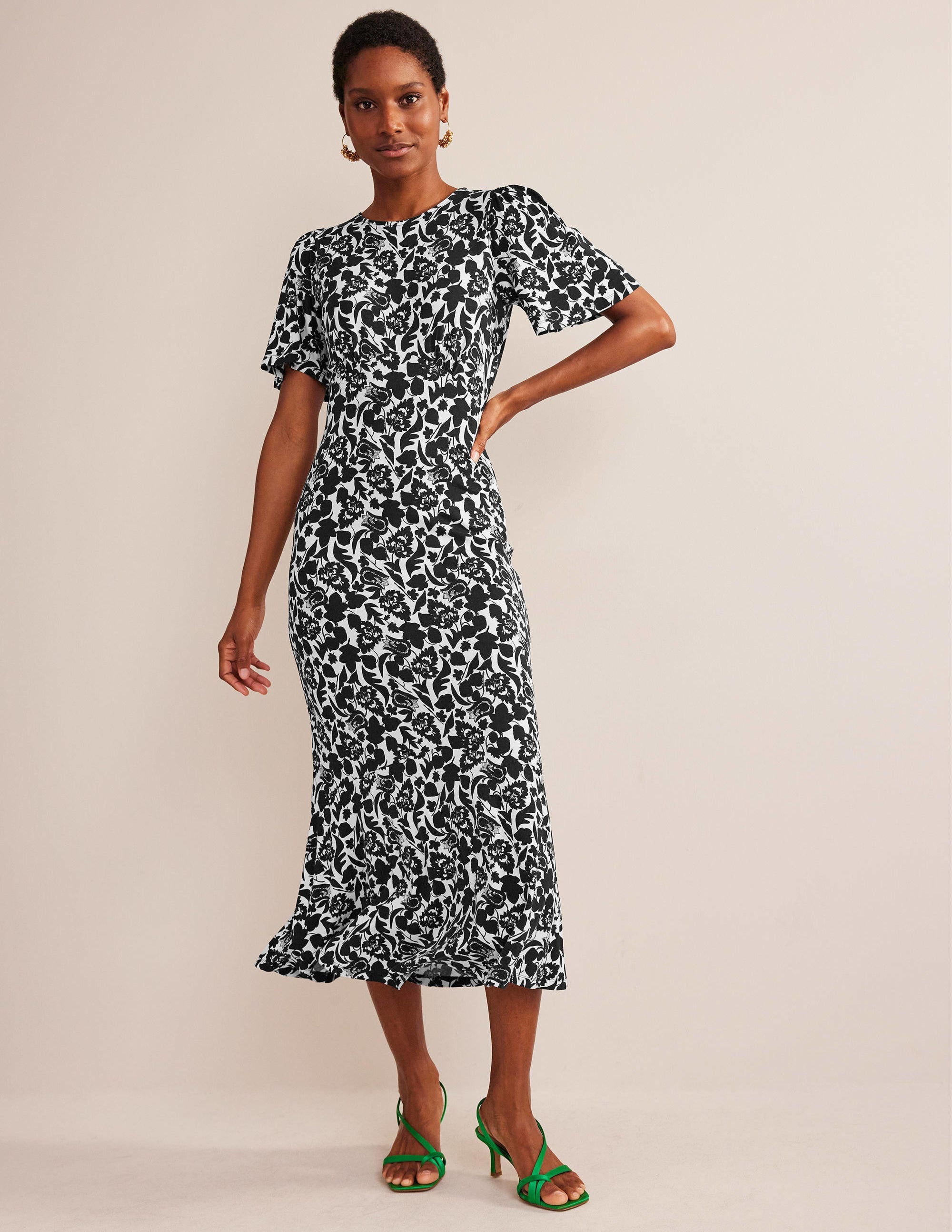 Flippy Jersey Midi Dress-Black, Tulip Bloom - Image 1
