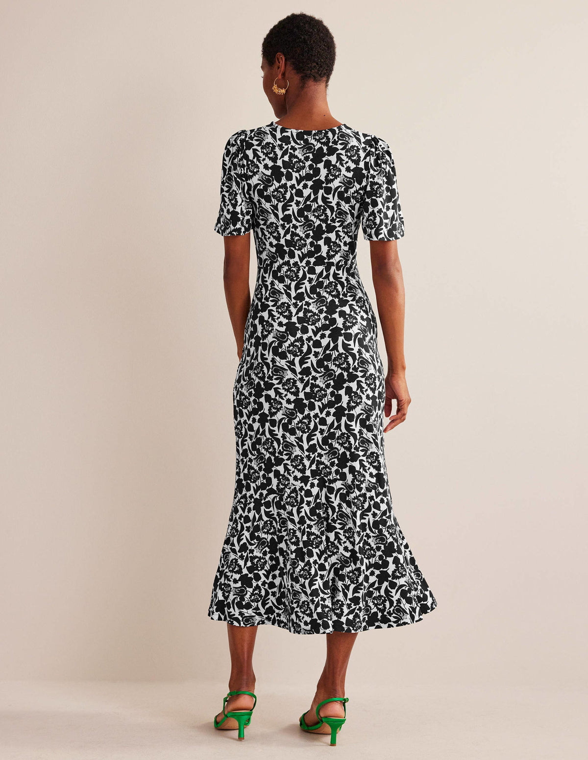 Flippy Jersey Midi Dress-Black, Tulip Bloom-3
