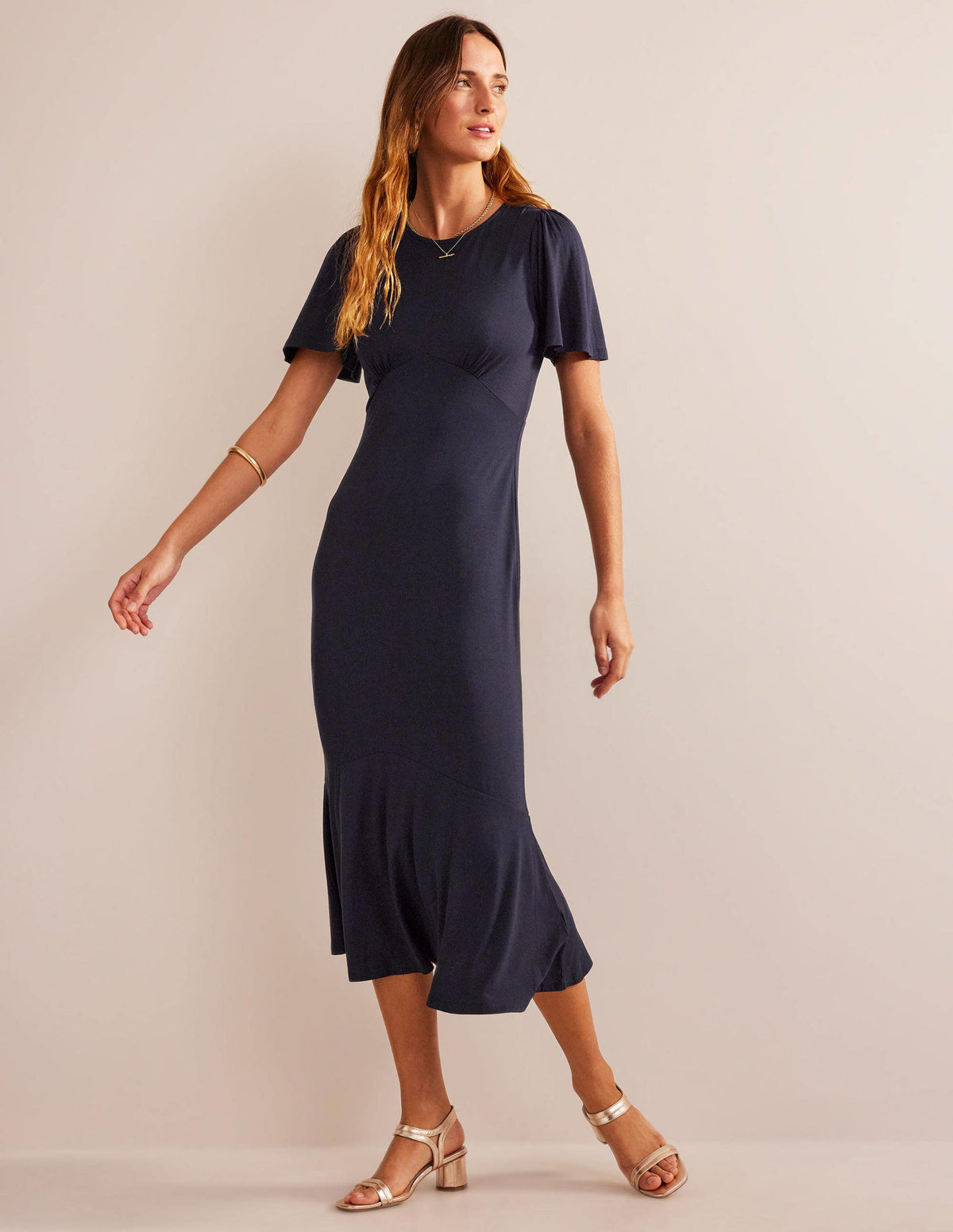 Flippy Jersey Midi Dress-Navy - Image 1