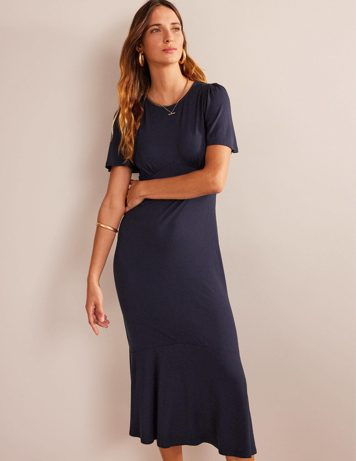 Flippy Jersey Midi Dress-Navy - Image 4