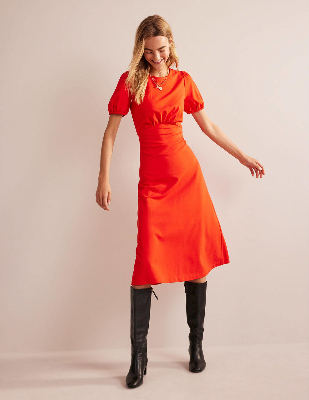 Nancy Ponte Midi Dress-Fiesta Orange - Image 1
