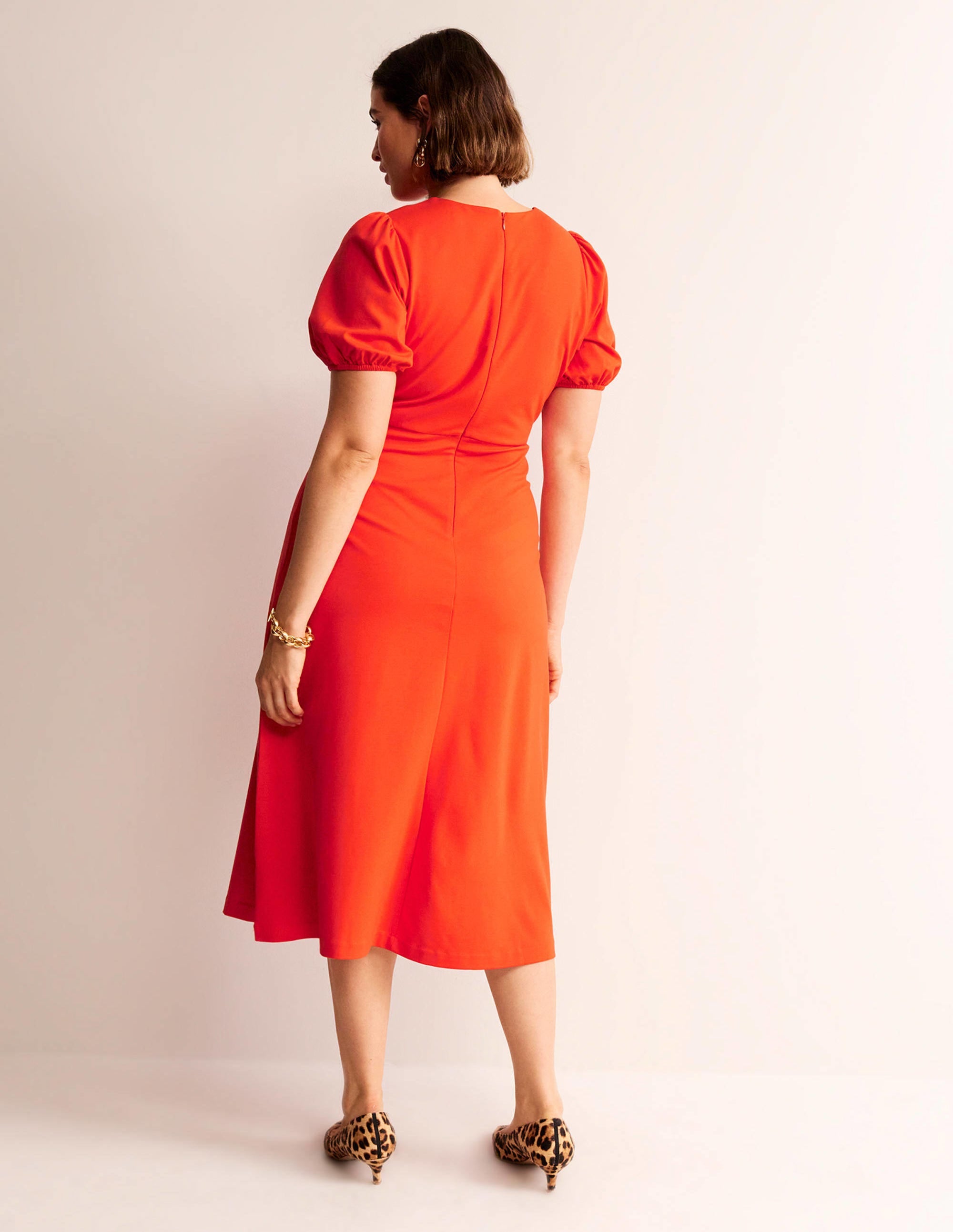 Nancy Ponte Midi Dress-Fiesta Orange - Image 5