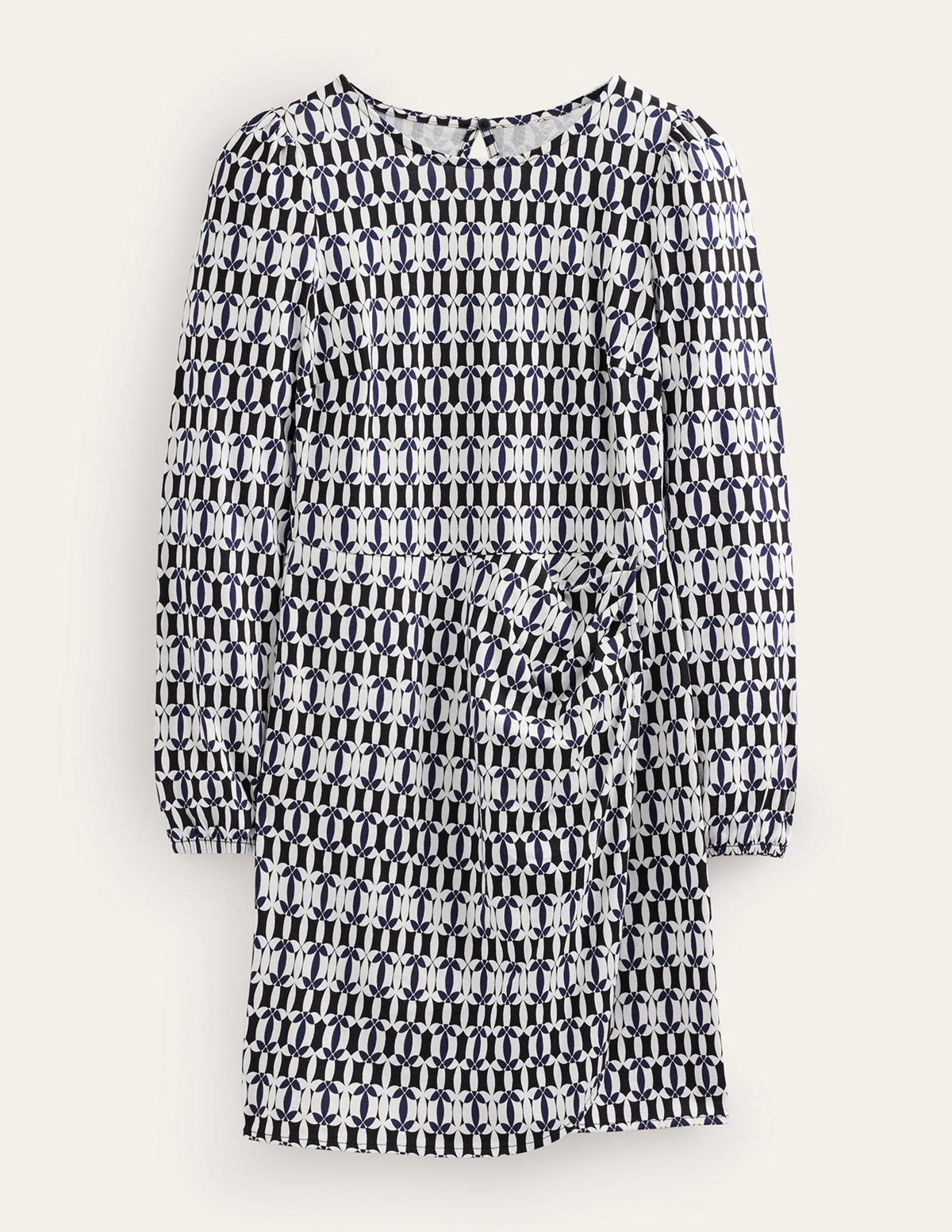 Wrap-Effect Jersey Mini Dress-Black, Geometric-8