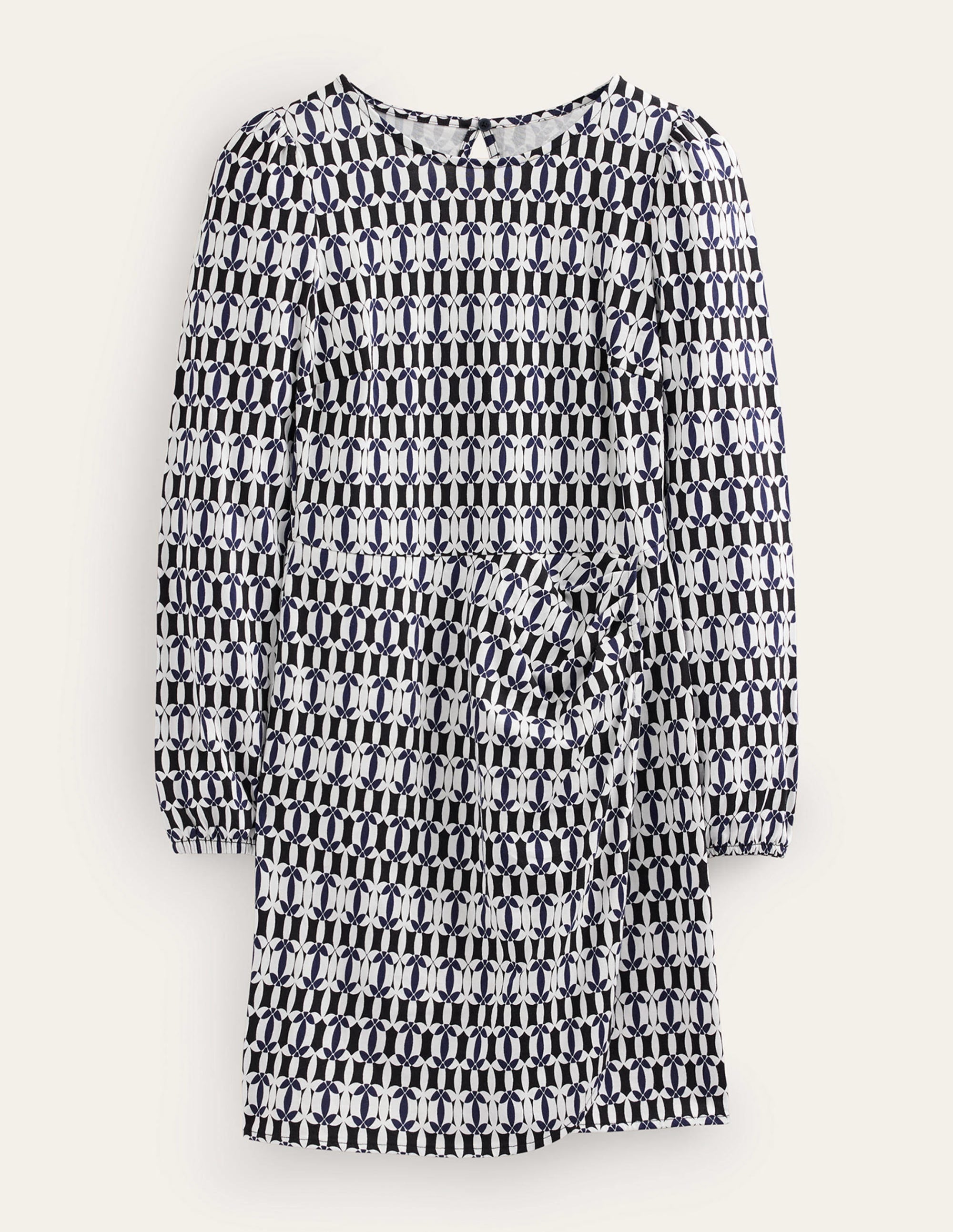 Wrap-Effect Jersey Mini Dress-Black, Geometric - Image 8