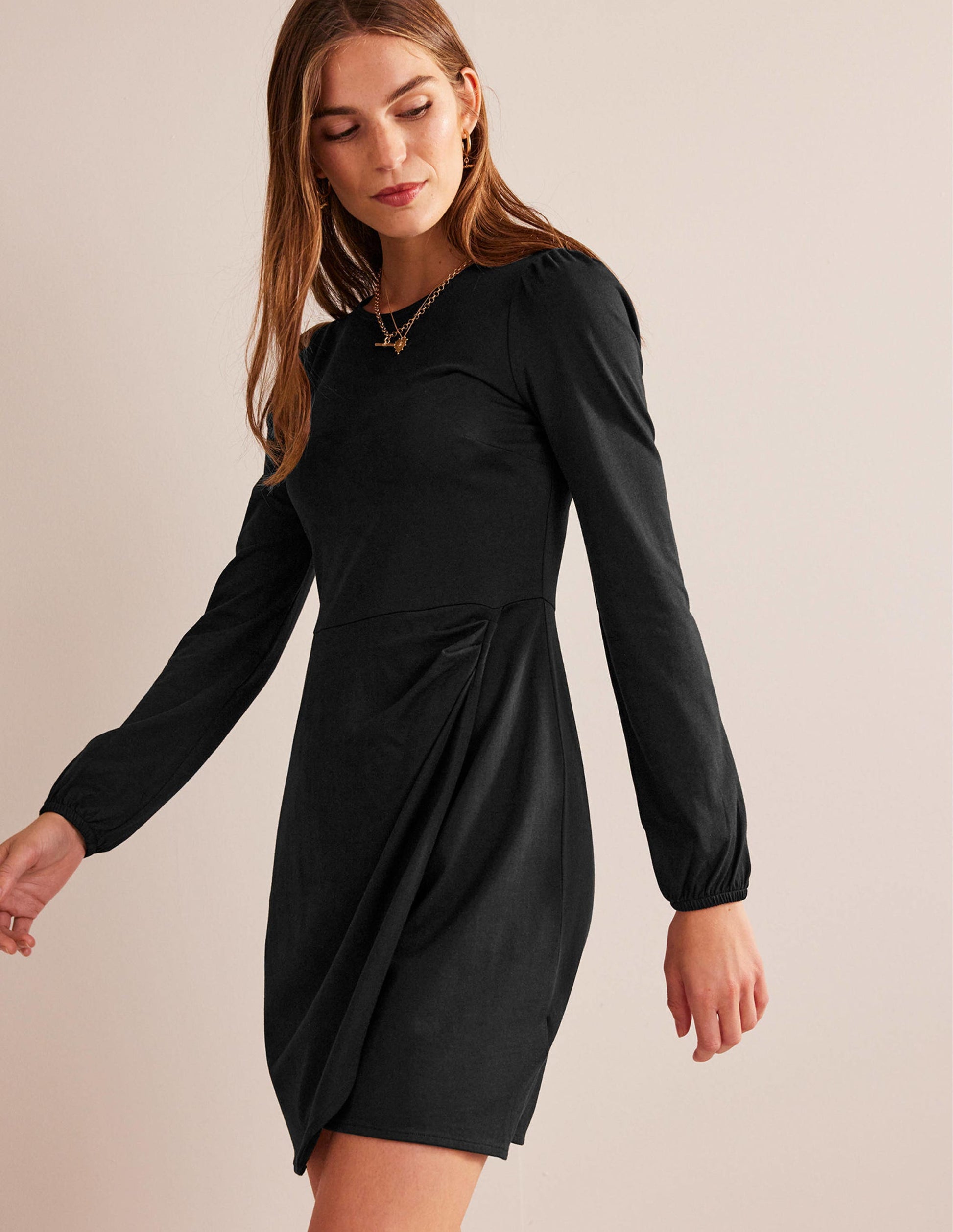 Wrap-Effect Jersey Mini Dress-Black-1