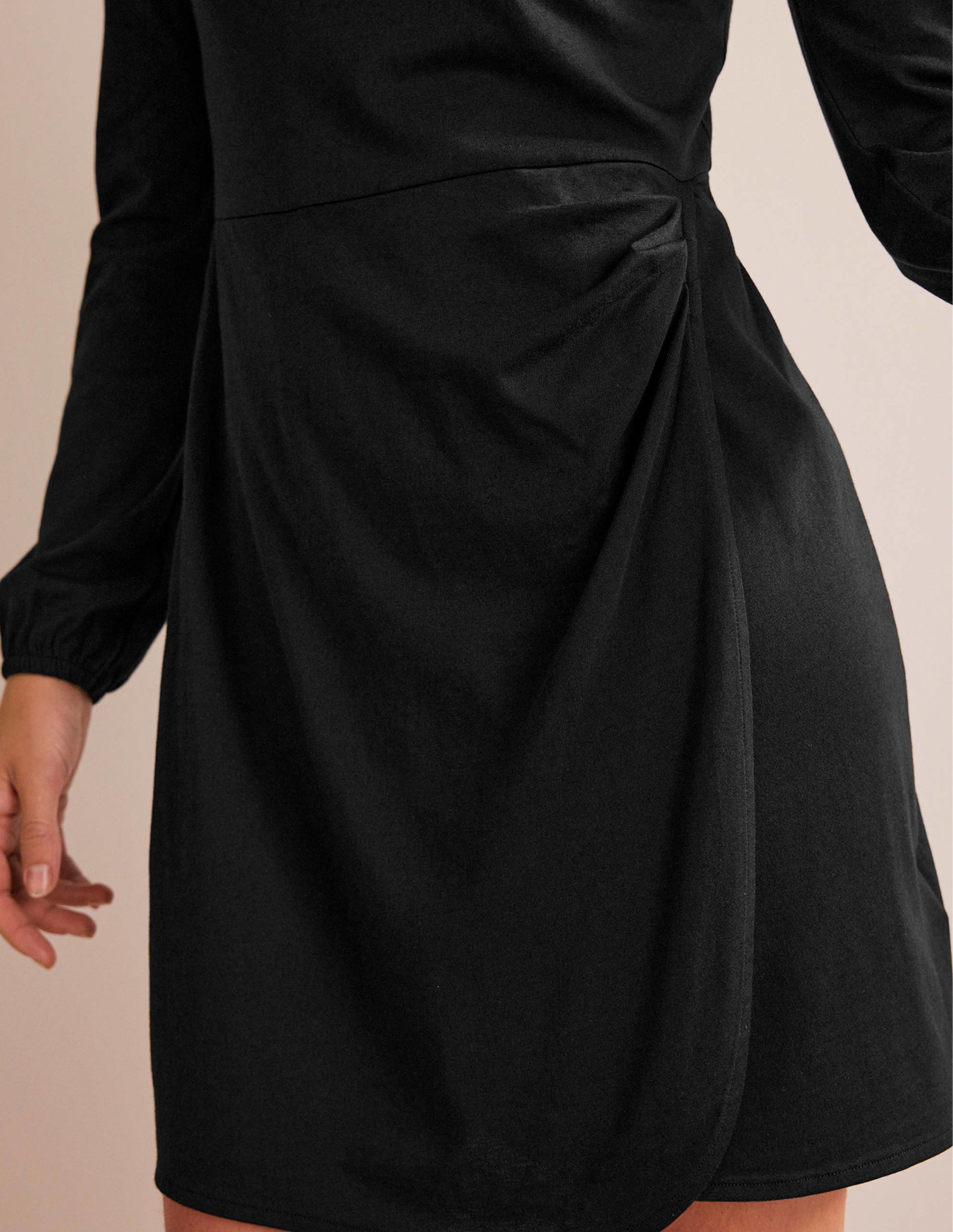 Wrap-Effect Jersey Mini Dress-Black - Image 2