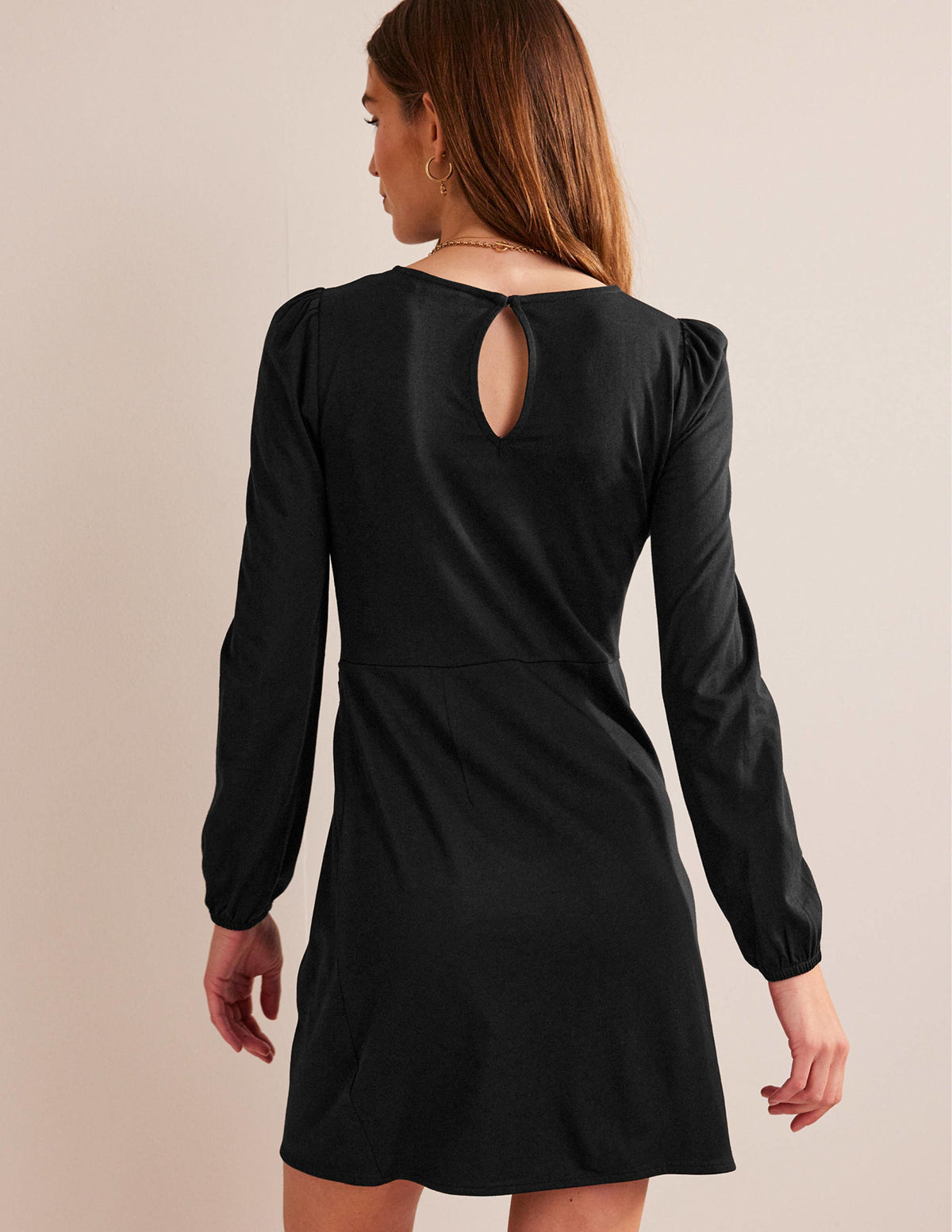 Wrap-Effect Jersey Mini Dress-Black - Image 3