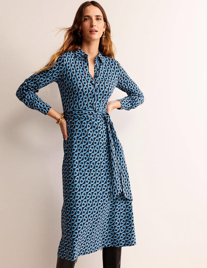 Laura Jersey Midi Shirt Dress-Azure, Geo Chain-1