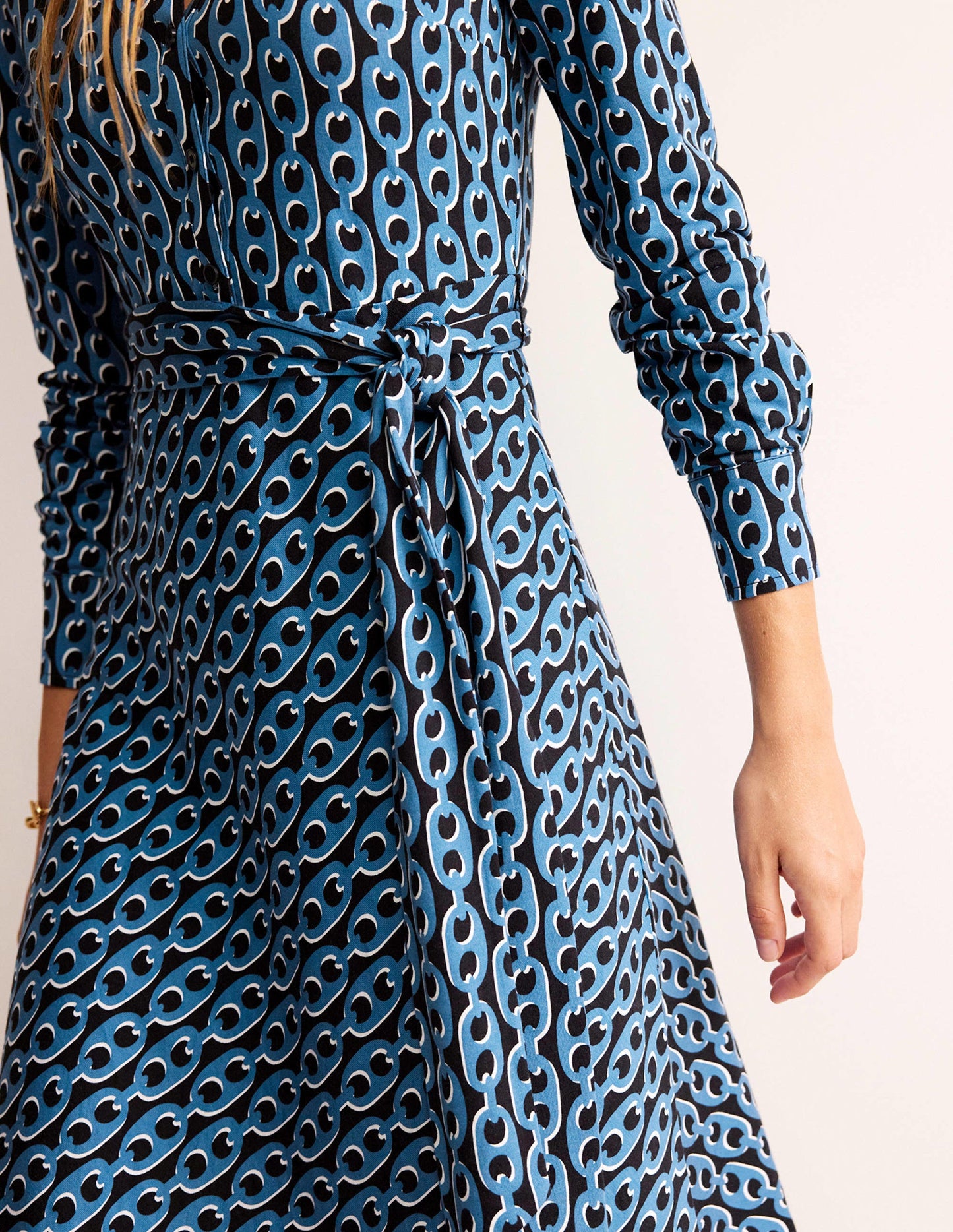 Laura Jersey Midi Shirt Dress-Azure, Geo Chain