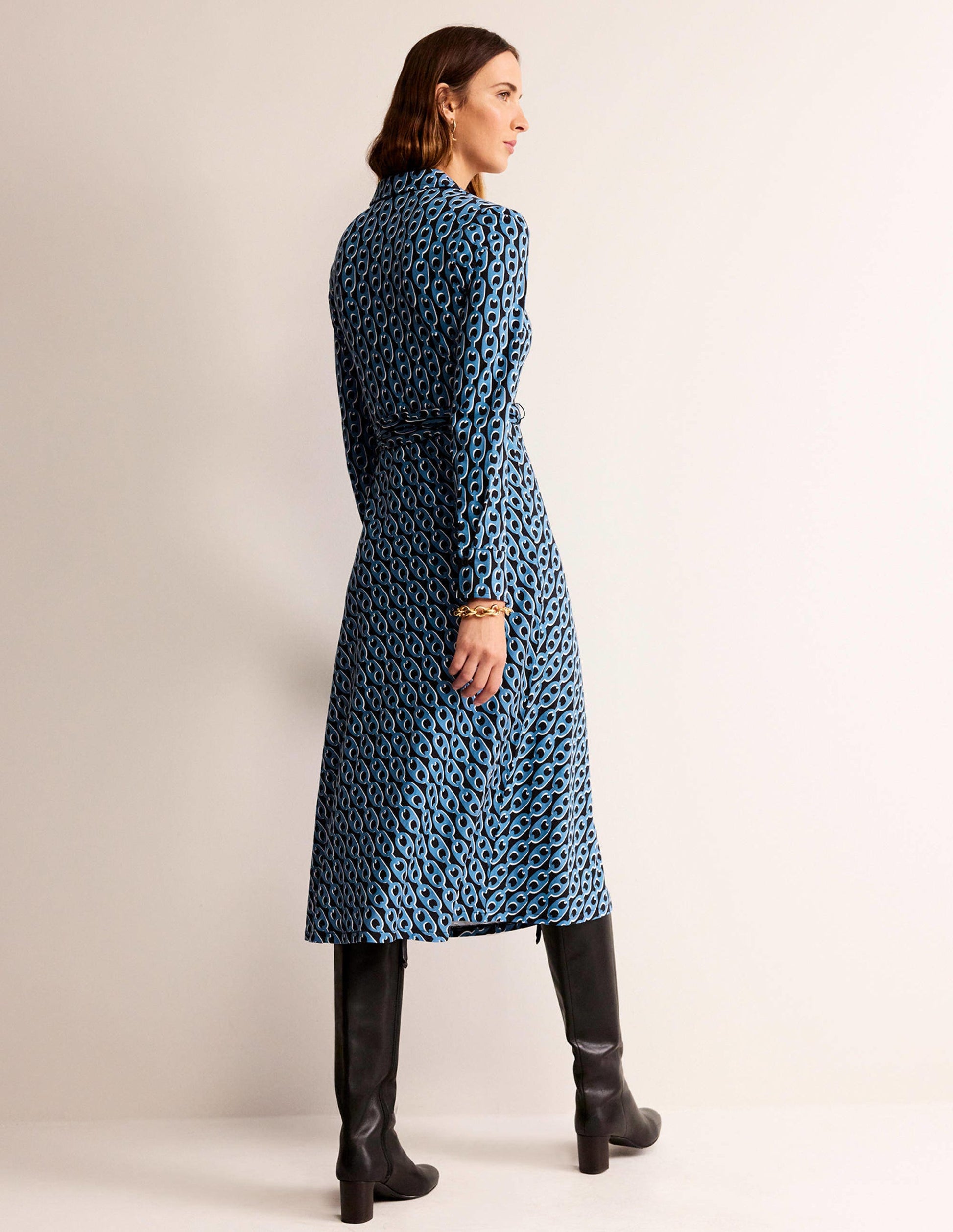 Laura Jersey Midi Shirt Dress-Azure, Geo Chain-3
