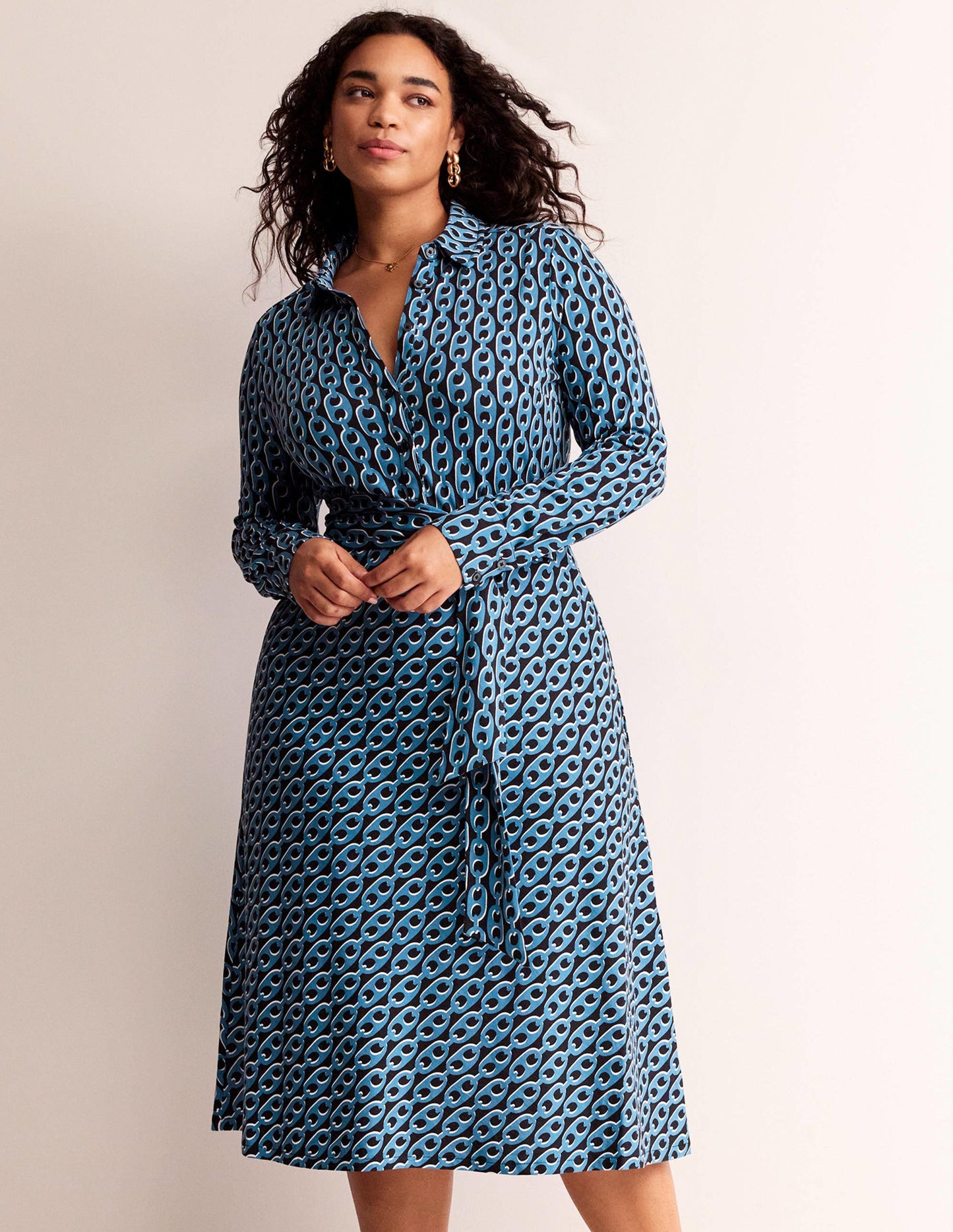 Laura Jersey Midi Shirt Dress-Azure, Geo Chain