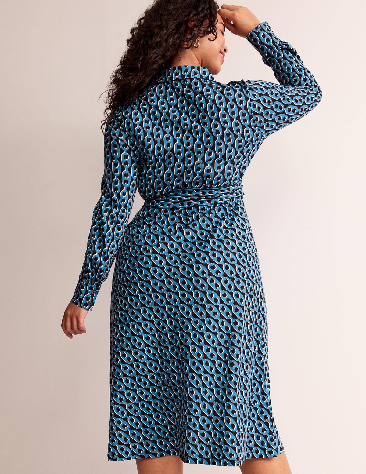 Laura Jersey Midi Shirt Dress-Azure, Geo Chain - Image 6