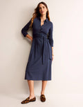 Laura Jersey Midi Shirt Dress-Navy