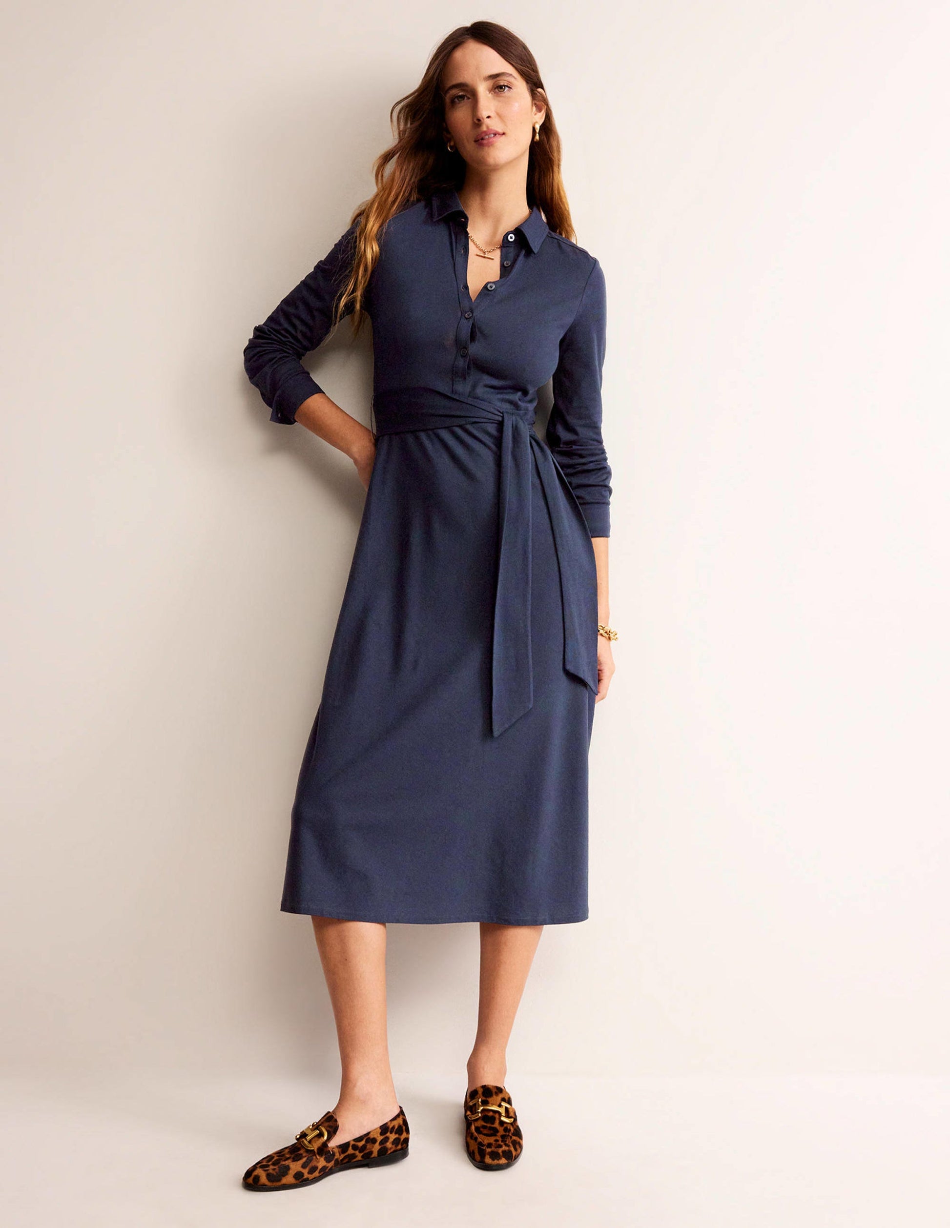 Laura Jersey Midi Shirt Dress-Navy-1