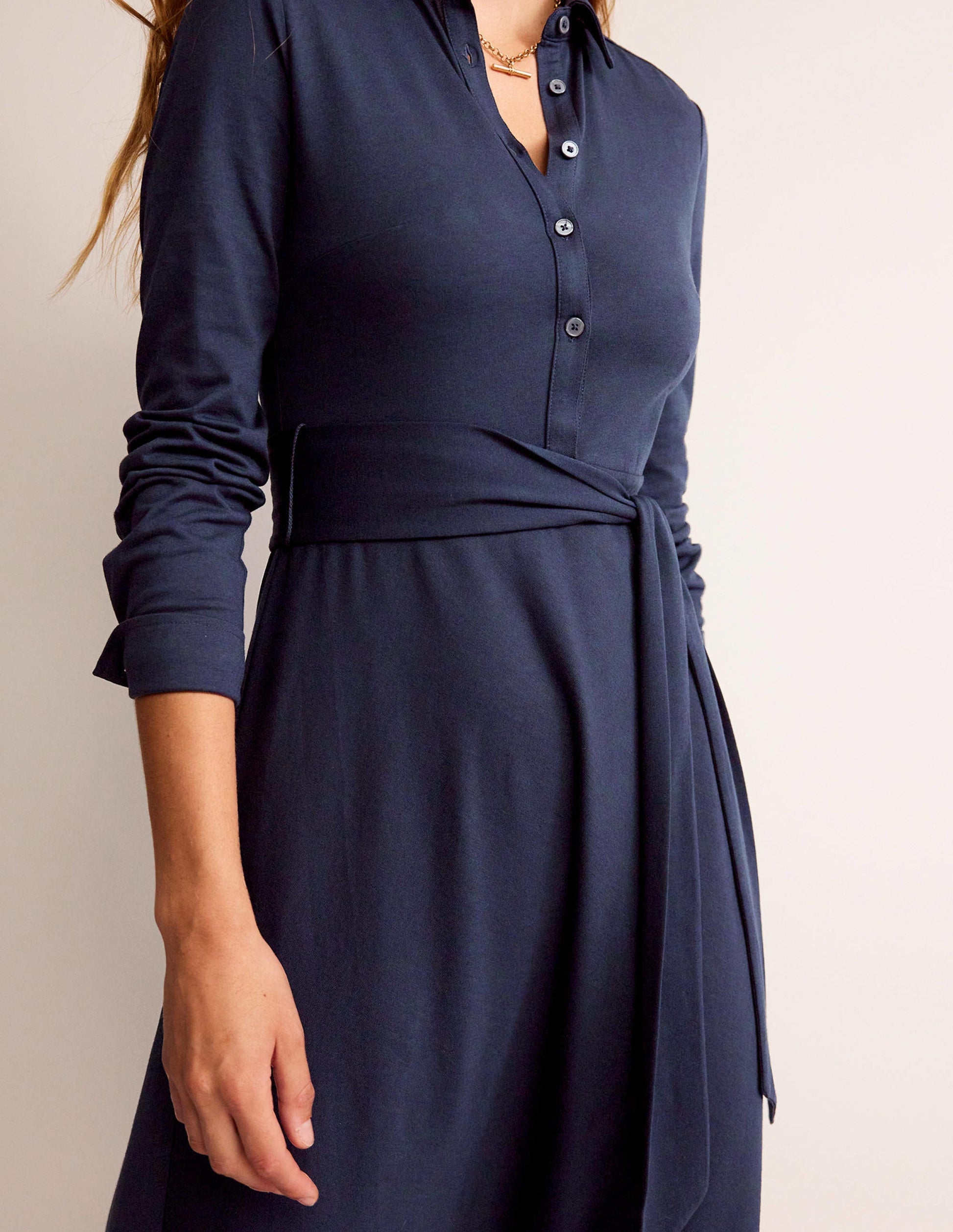 Laura Jersey Midi Shirt Dress-Navy-2