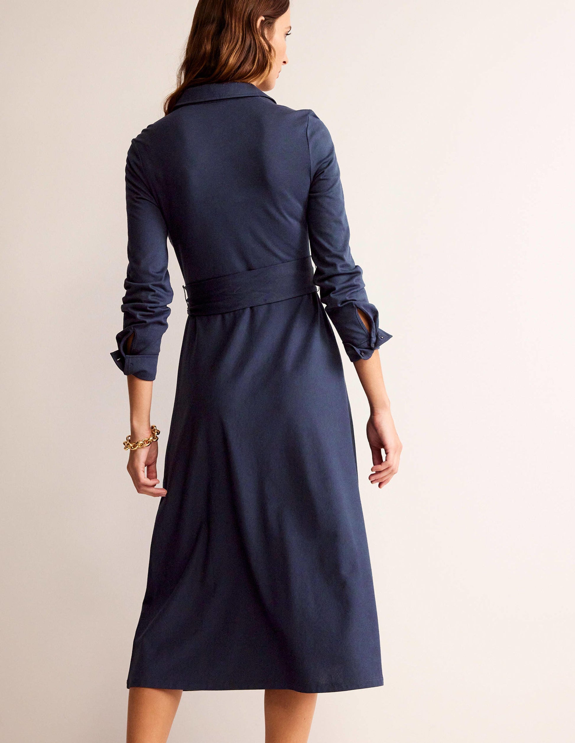Laura Jersey Midi Shirt Dress-Navy-3