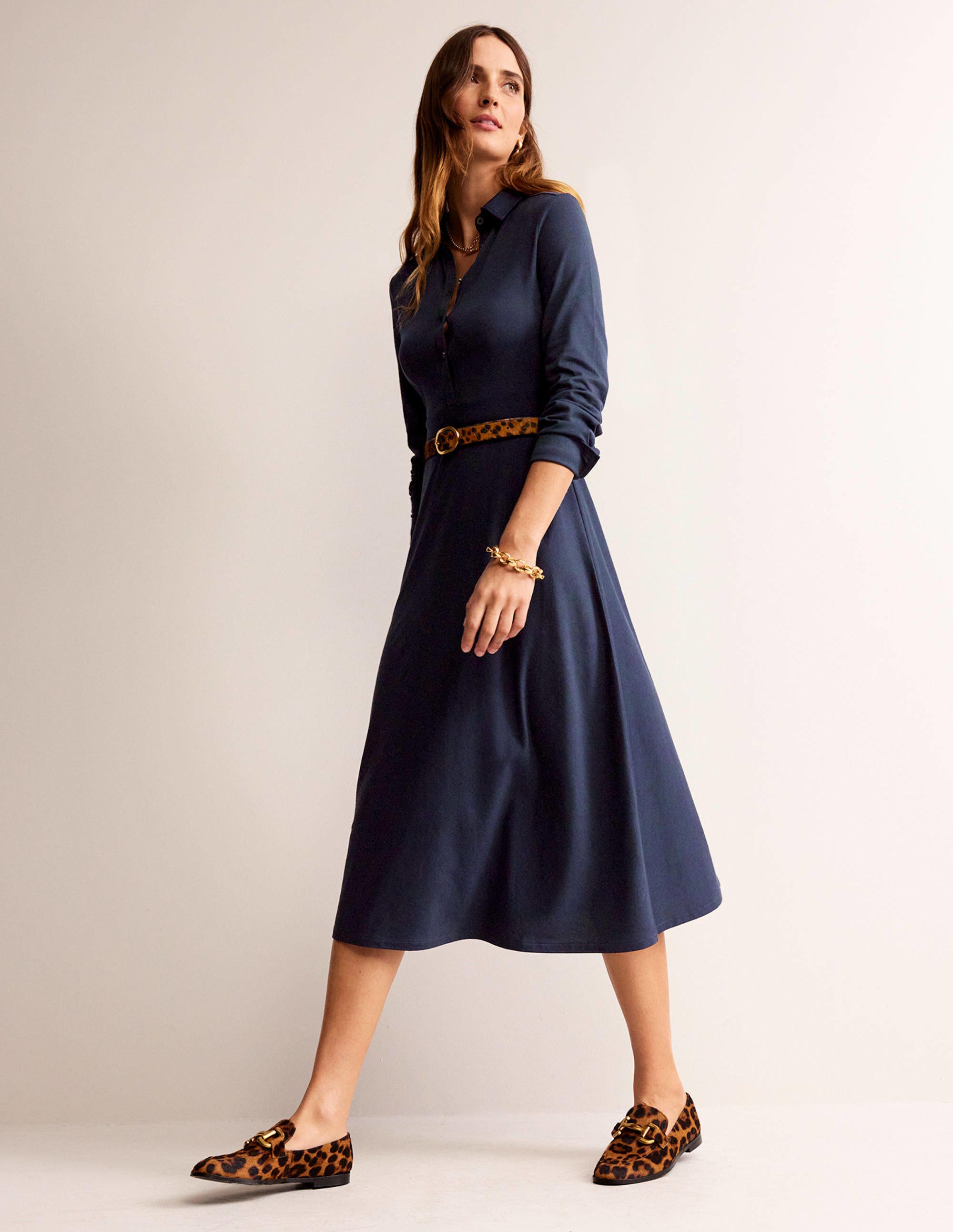 Laura Jersey Midi Shirt Dress-Navy - Image 4