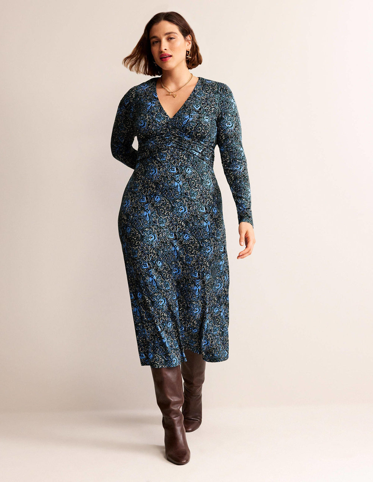 Elodie Empire Midi Dress-Emerald Night, Botanic Terrace - Image 7