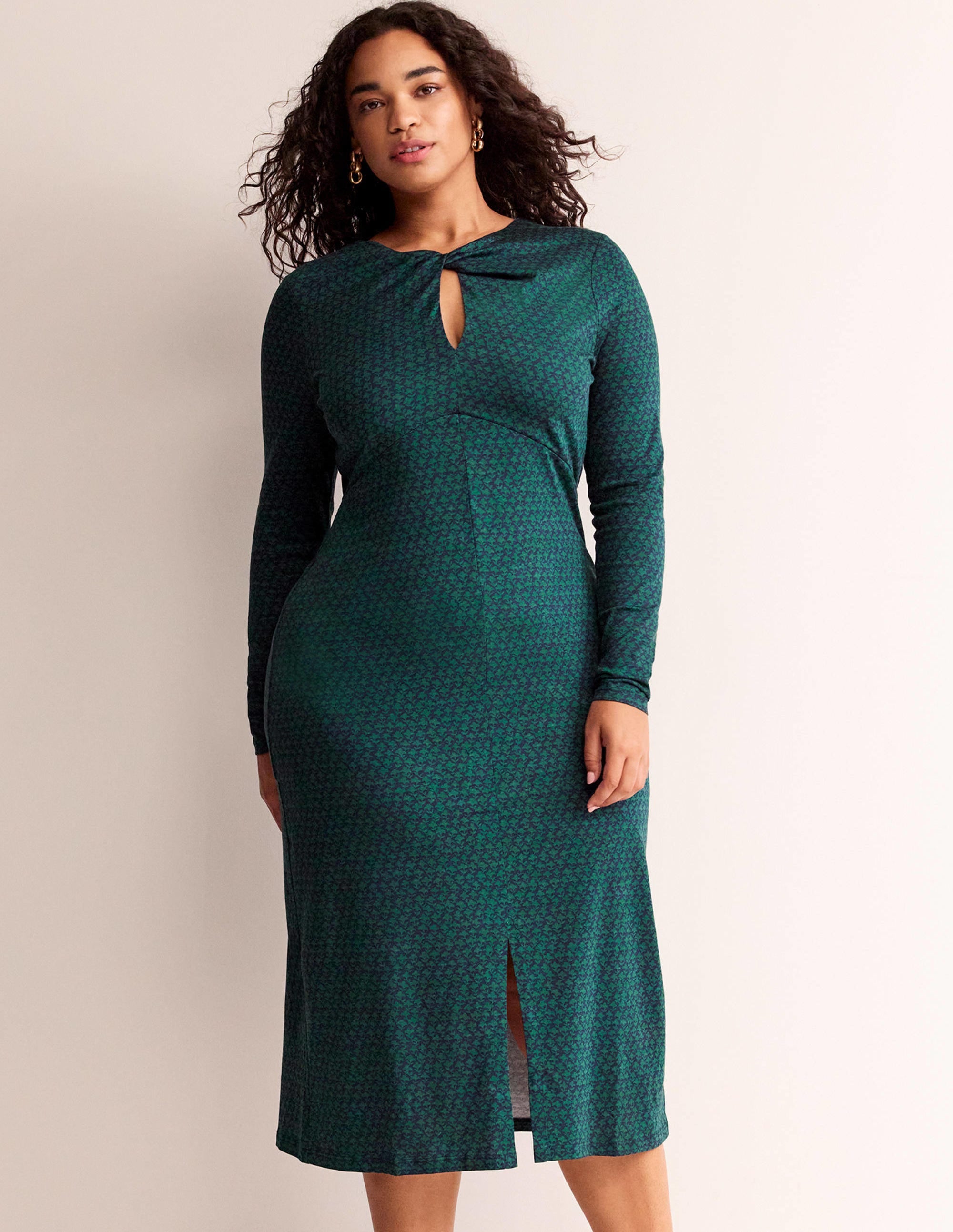 Empire Knot Midi Dress-Emerald Night, Lily Sprig - Image 5