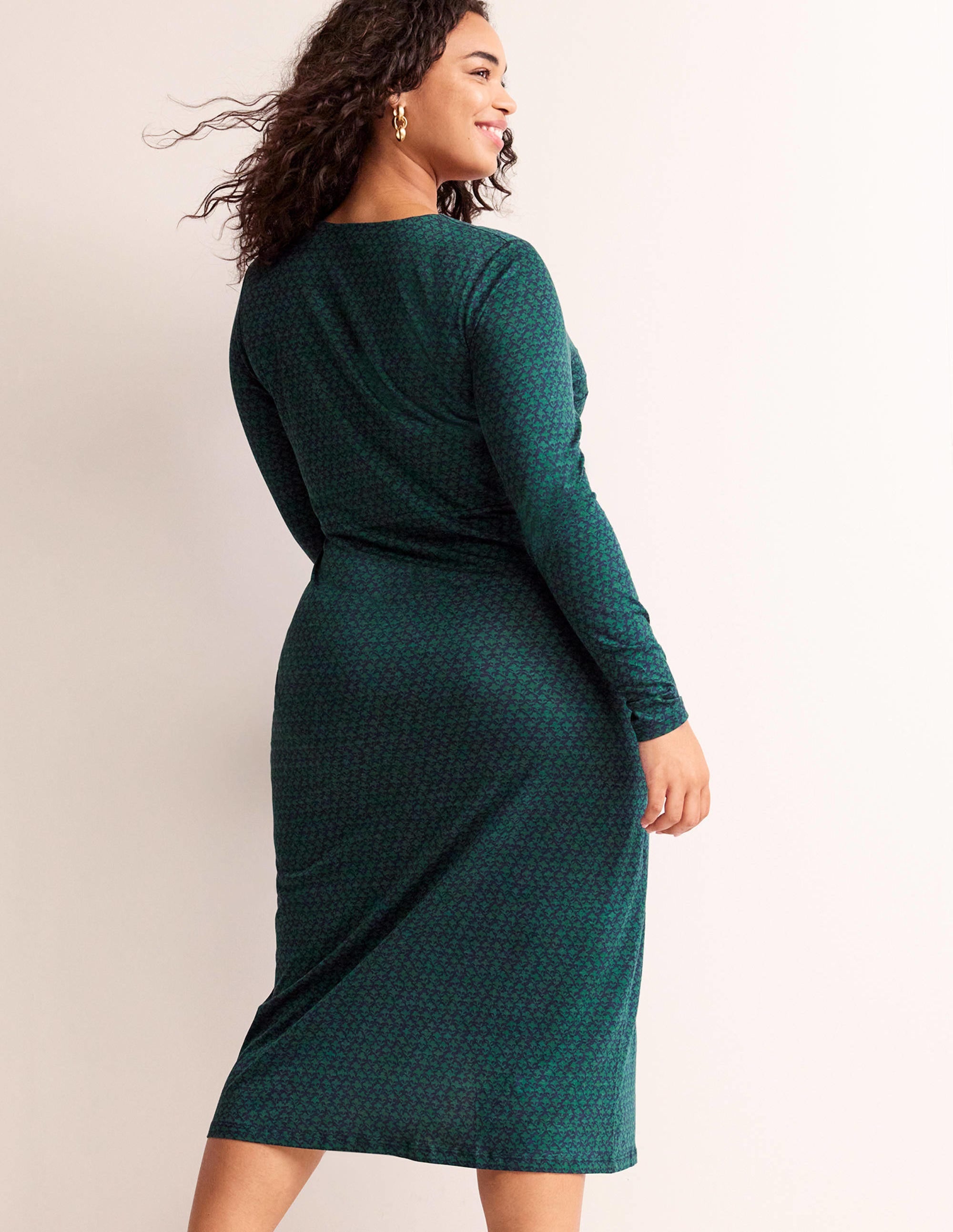 Empire Knot Midi Dress-Emerald Night, Lily Sprig - Image 6