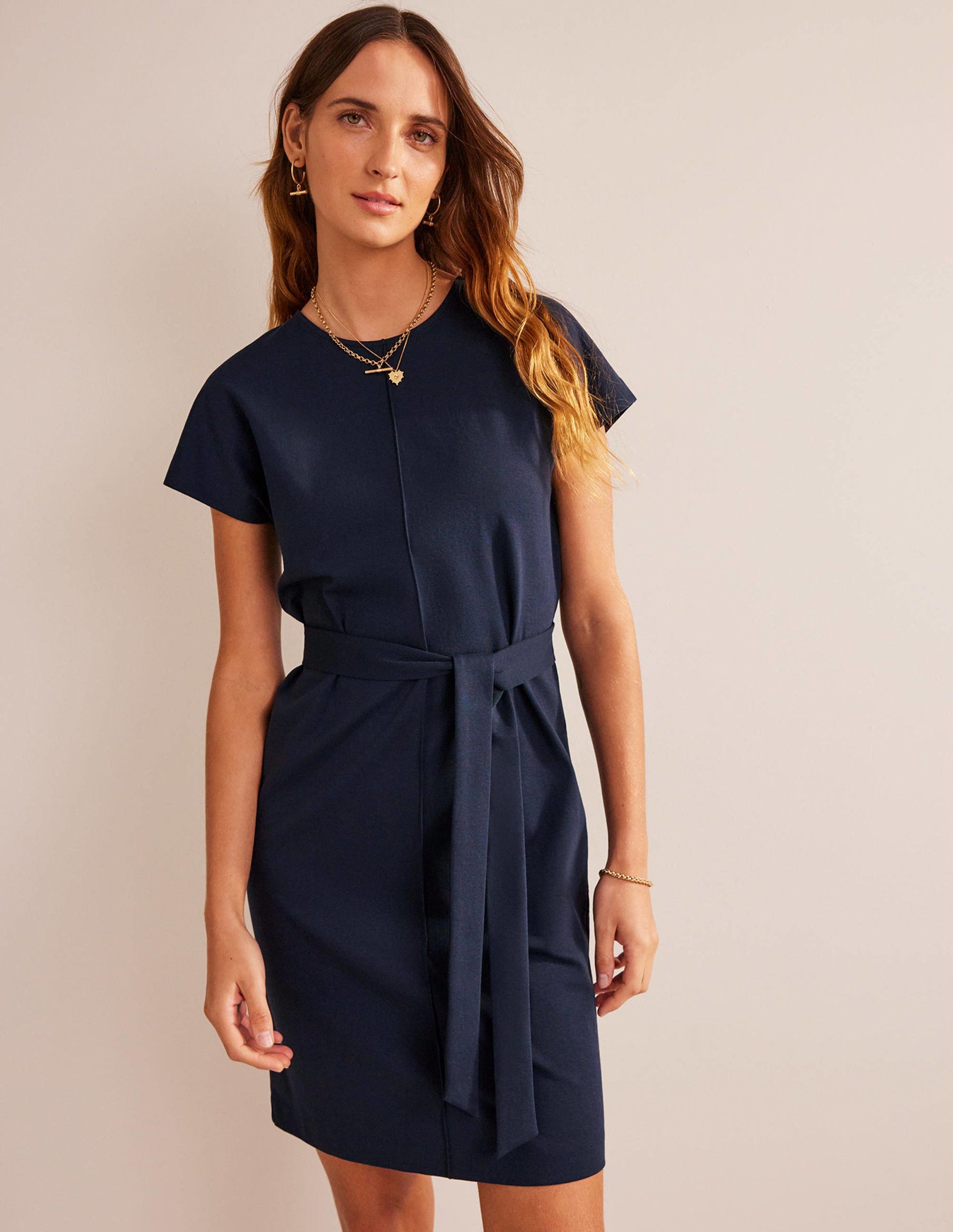 Tara Ponte T-Shirt Dress-Navy-1