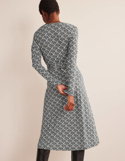 Nina Jersey Midi Dress-Black, Blossomy-3