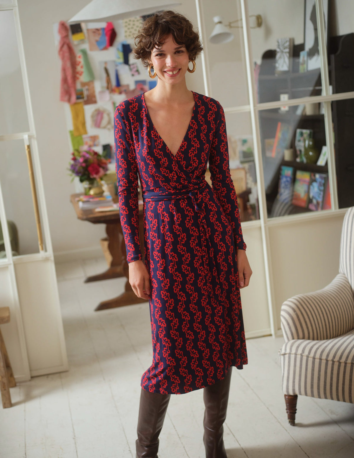 Nina Jersey Midi Dress-French Navy, Abstract Terrace - Image 5