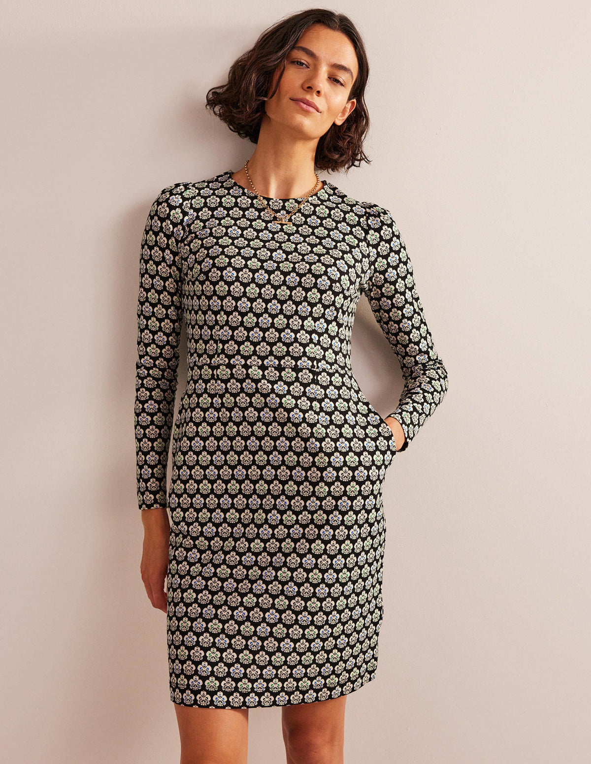 Penelope Jersey Dress-Black, Carnation Stamp-1