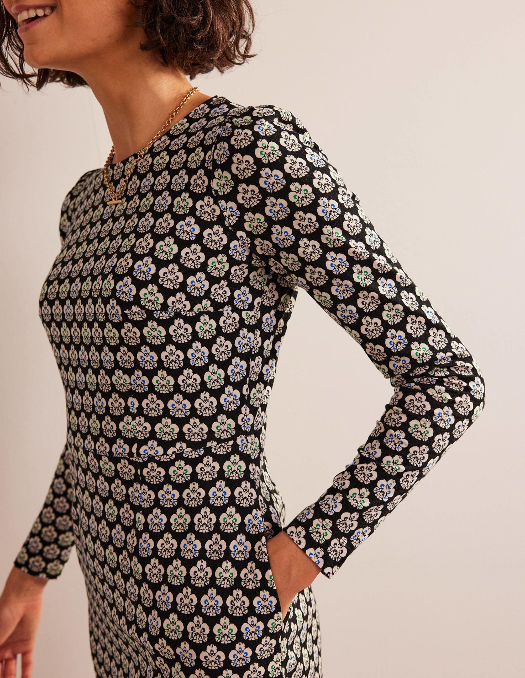 Penelope Jersey Dress-Black, Carnation Stamp - Image 2
