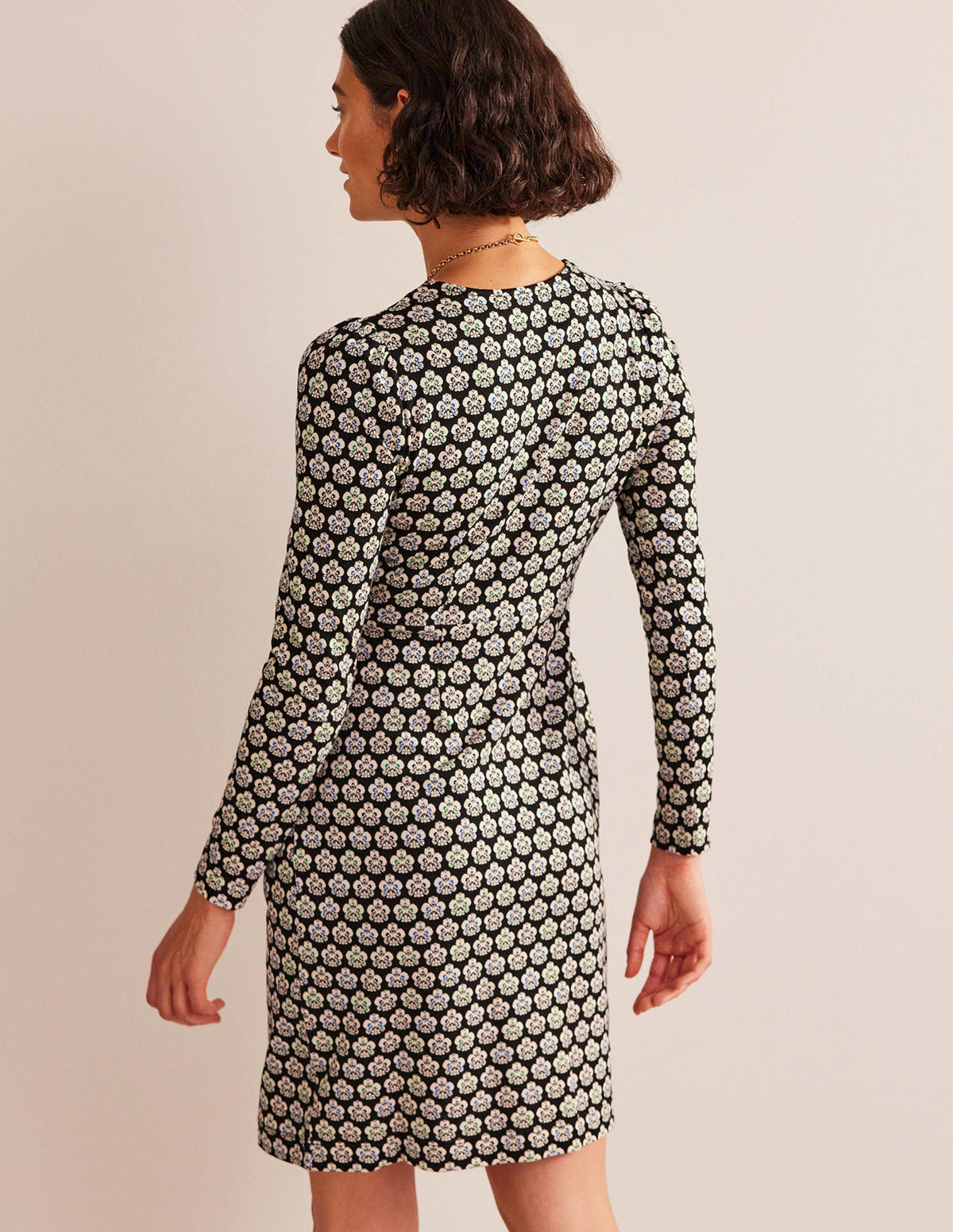Penelope Jersey Dress-Black, Carnation Stamp - Image 3