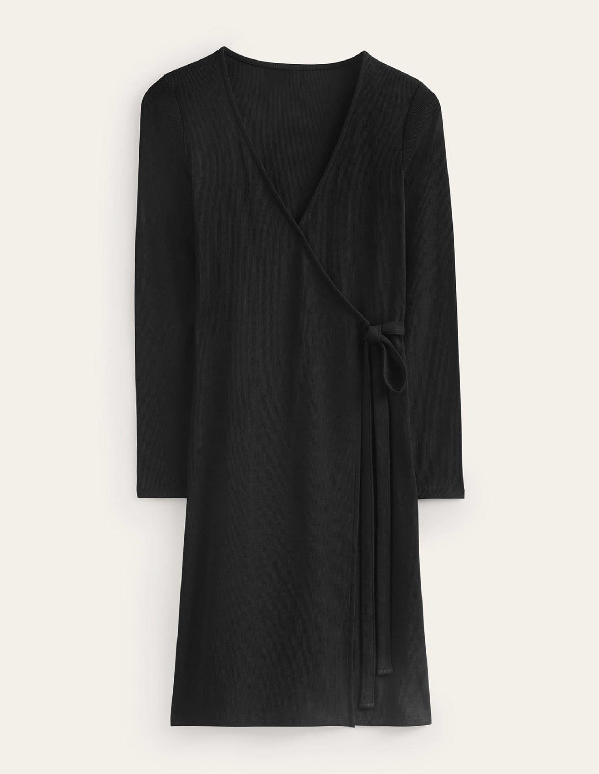Ribbed-Jersey Wrap Dress-Black-5
