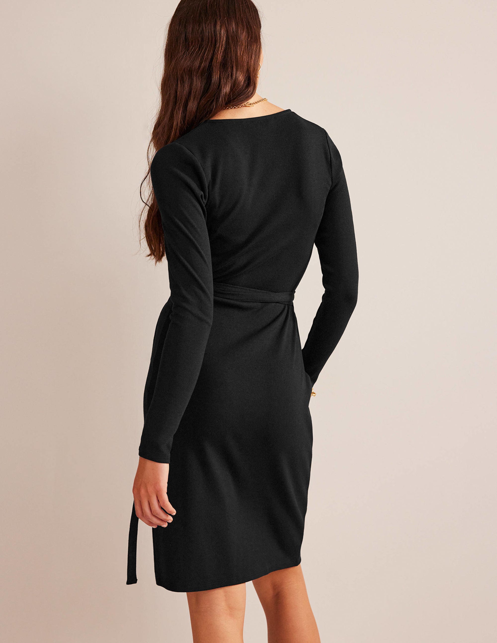 Ribbed-Jersey Wrap Dress-Black - Image 3