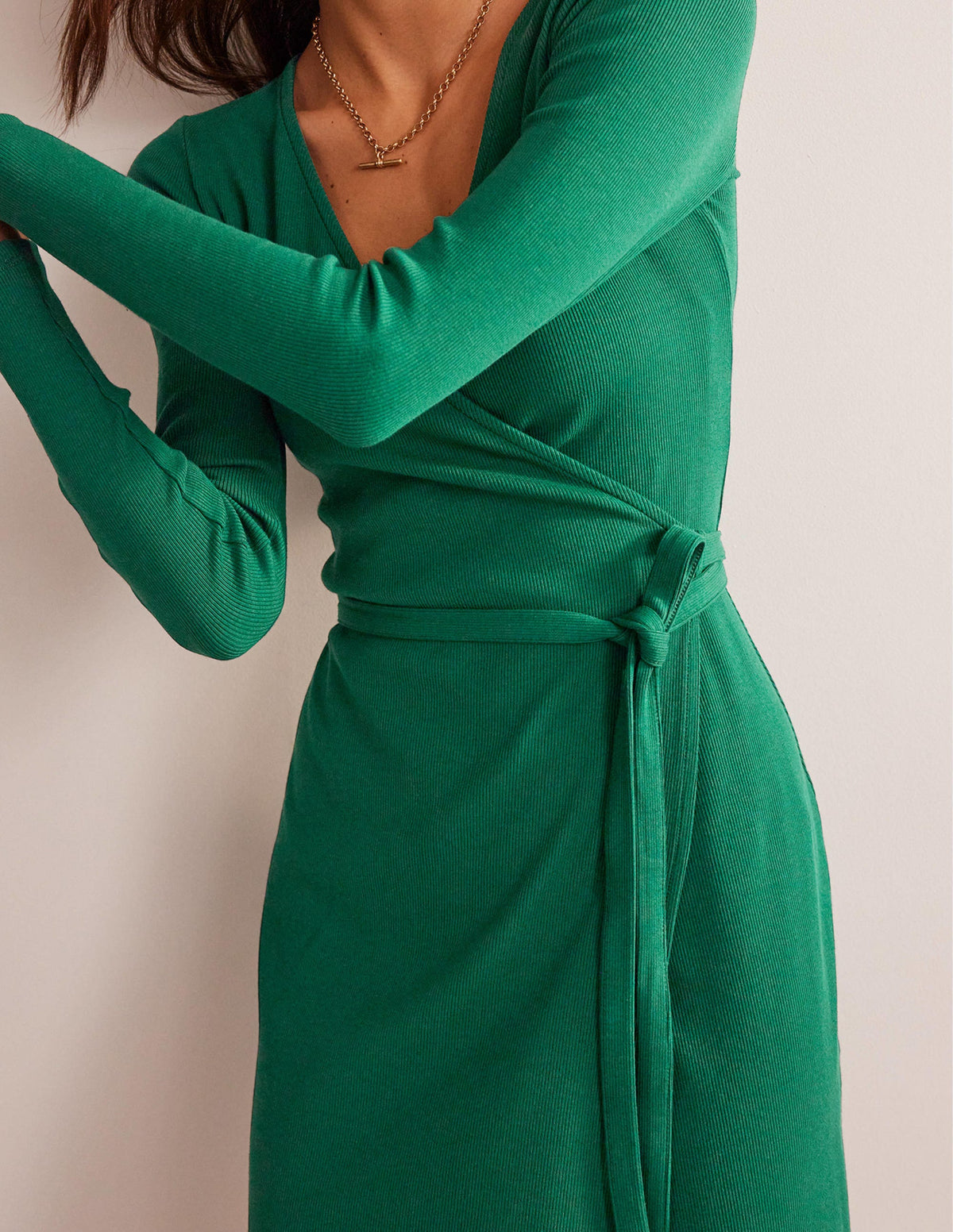 Ribbed-Jersey Wrap Dress-Emerald Night - Image 2